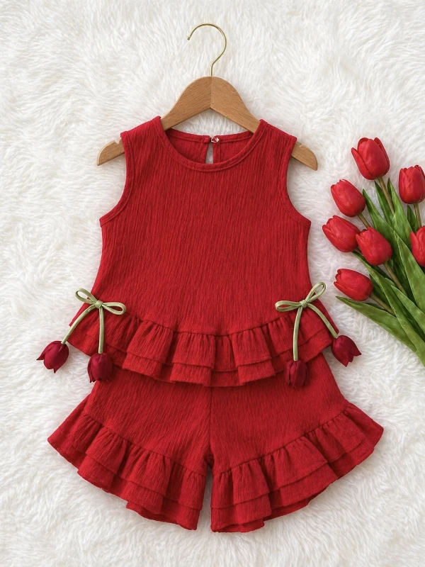 Lale Floral Müslin Kumal Fırfırlı Takım