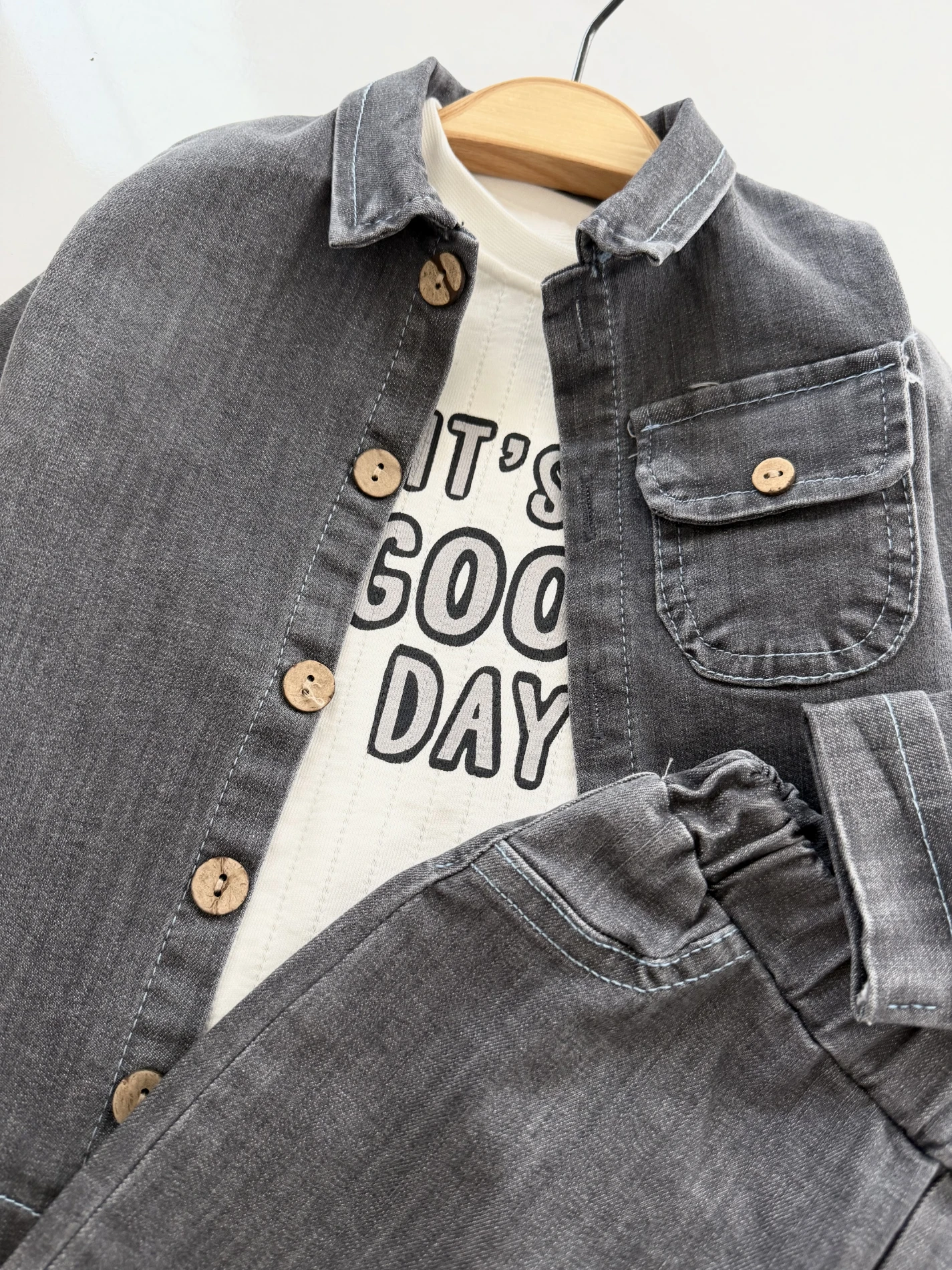 Likralı Esnek Kot Ceket Pantalon 3’lü Takım