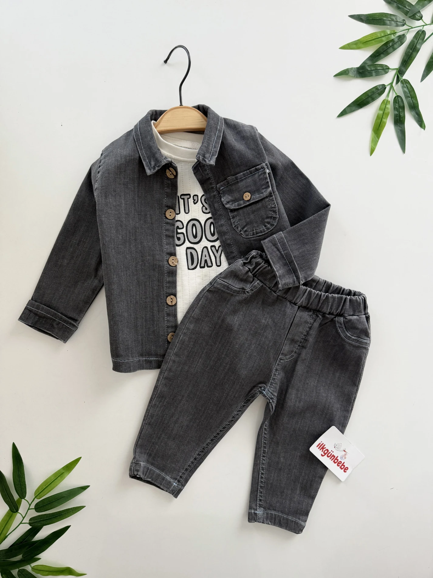 Likralı Esnek Kot Ceket Pantalon 3’lü Takım