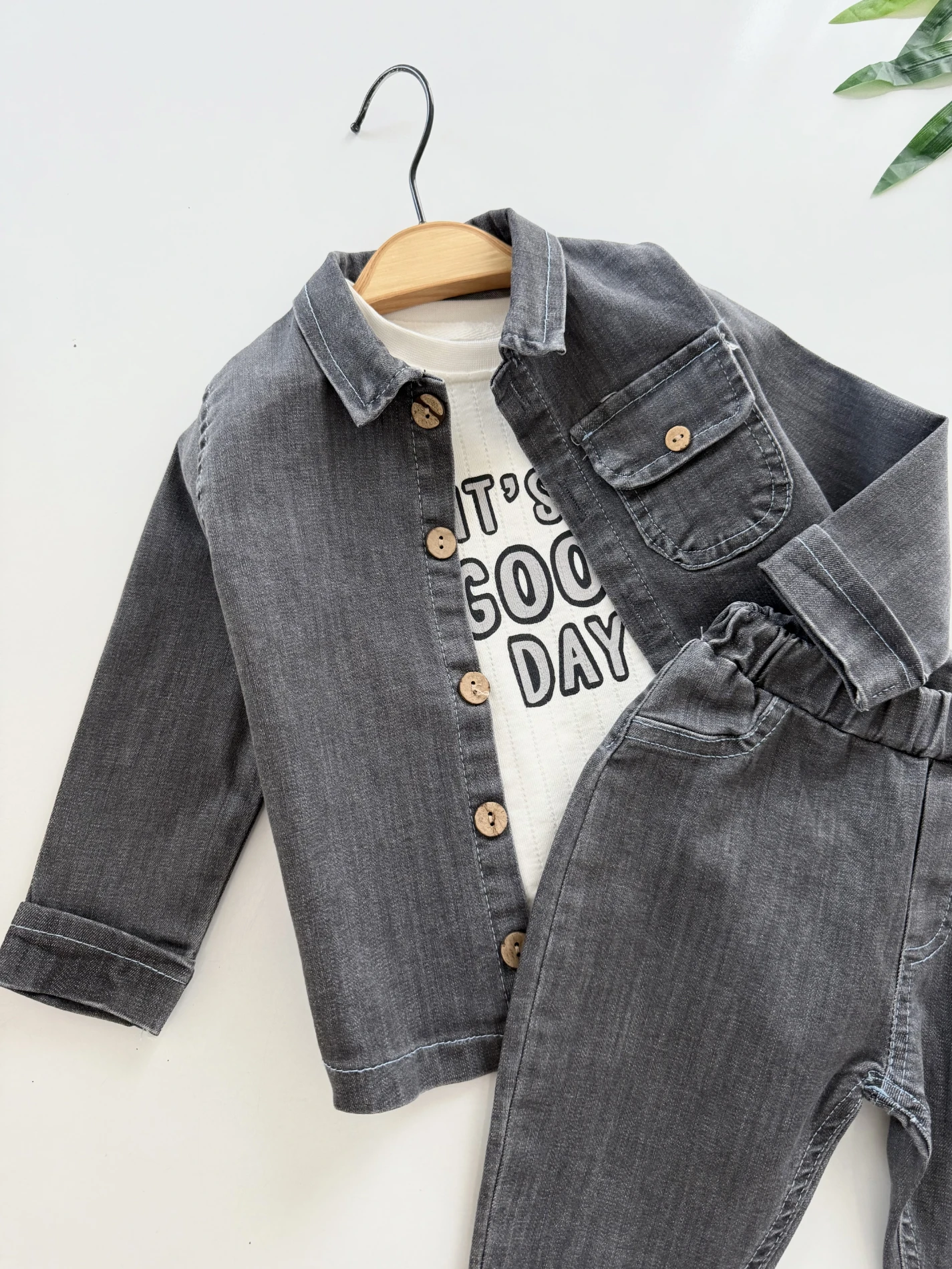 Likralı Esnek Kot Ceket Pantalon 3’lü Takım