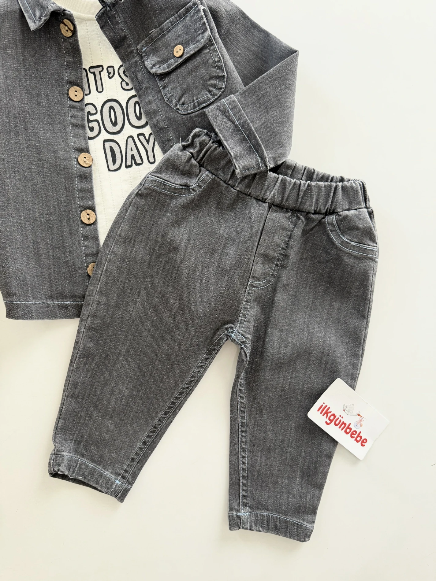 Likralı Esnek Kot Ceket Pantalon 3’lü Takım