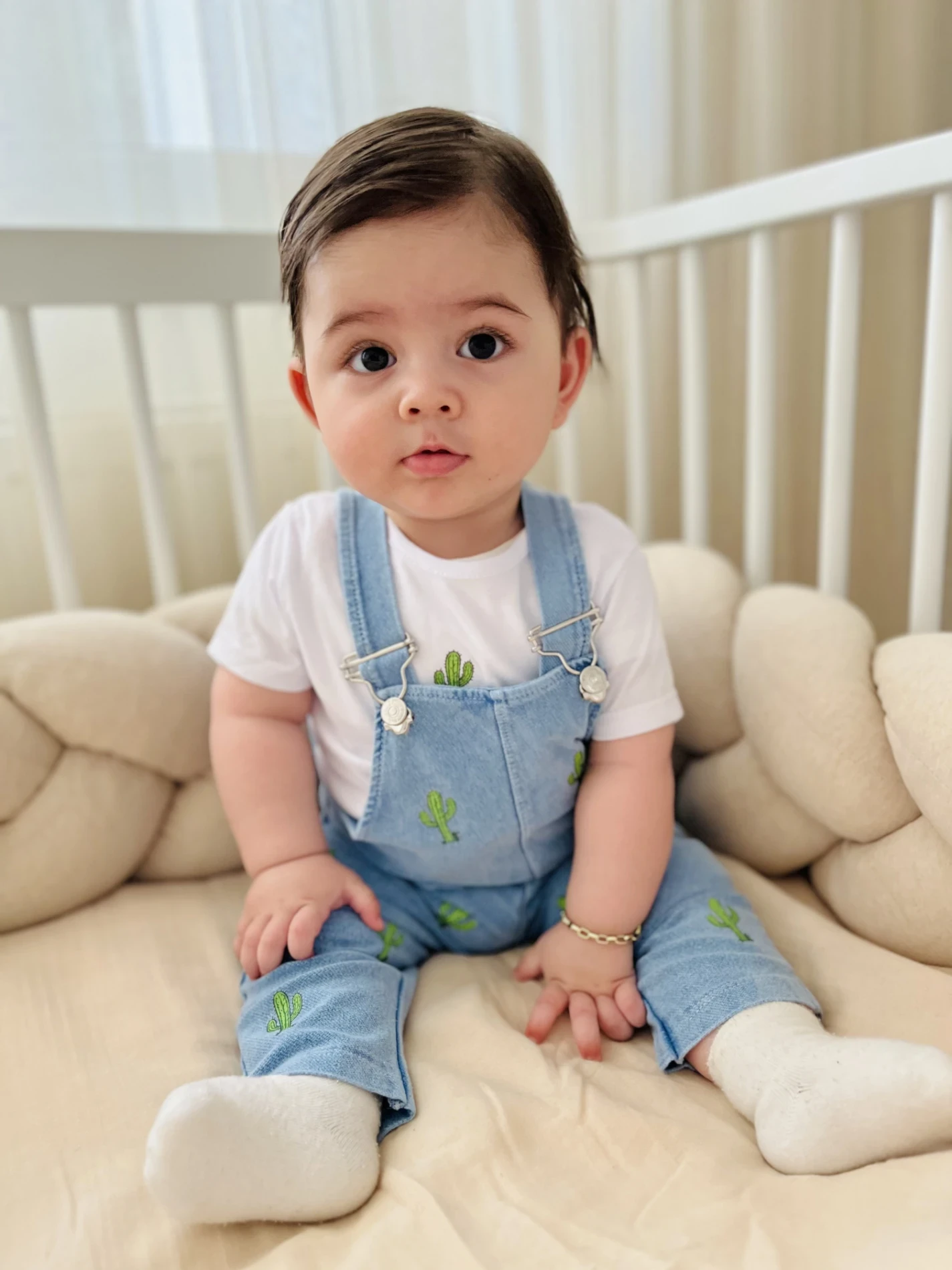 Kaktüs  Nakışlı Örme Yumuşacık Likralı Esnek Kumaşlı Salopetli 2’li Premium Kalite Set