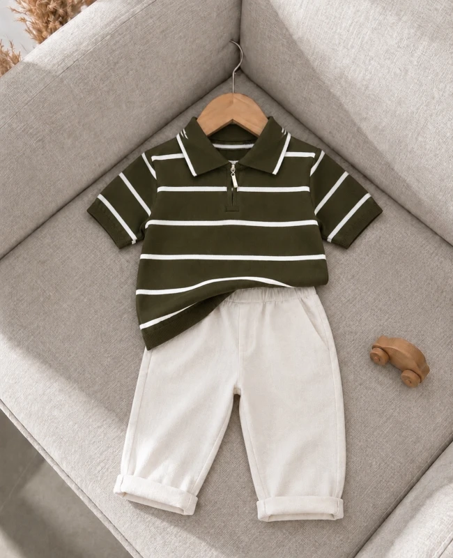 Classic Boy Polo Yaka Keten Takım Haki