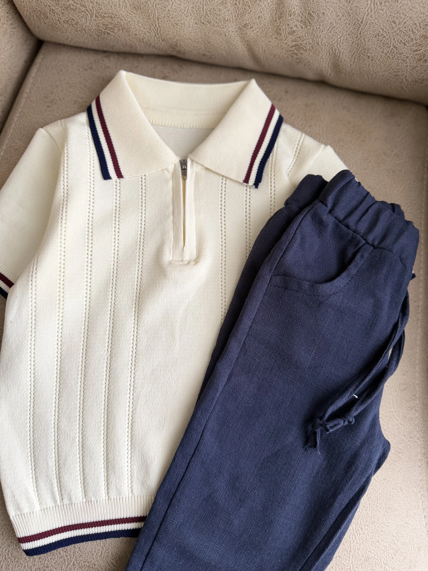 Classic Boy Polo Yaka Keten Takım Ekru