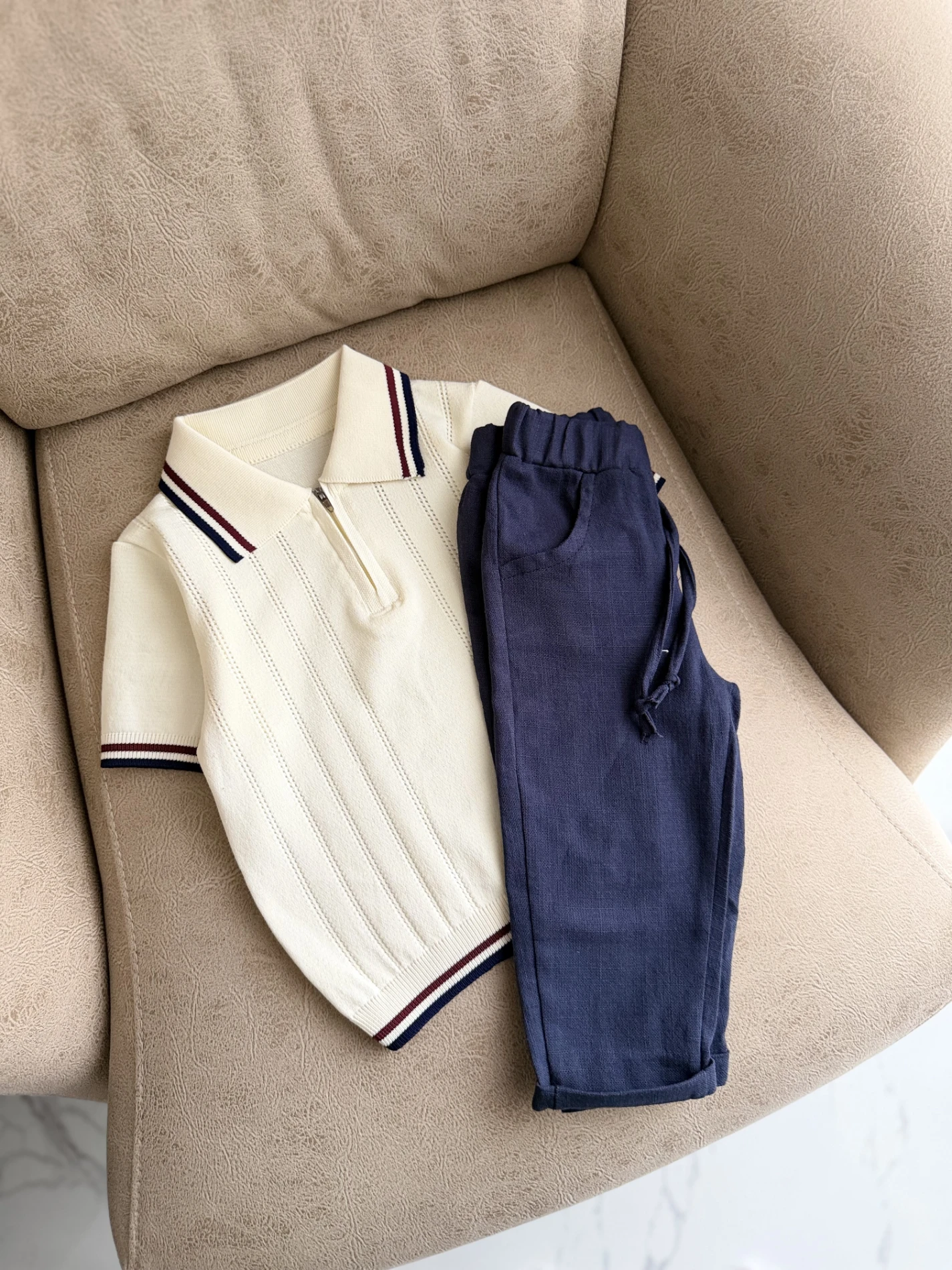 Classic Boy Polo Yaka Keten Takım Ekru