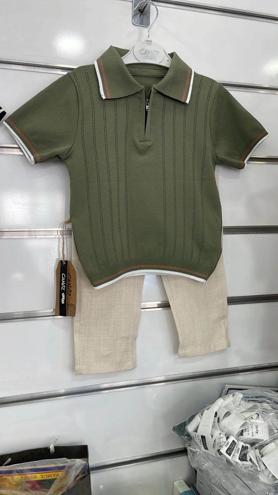 Classic Boy Polo Yaka Keten Takım Haki