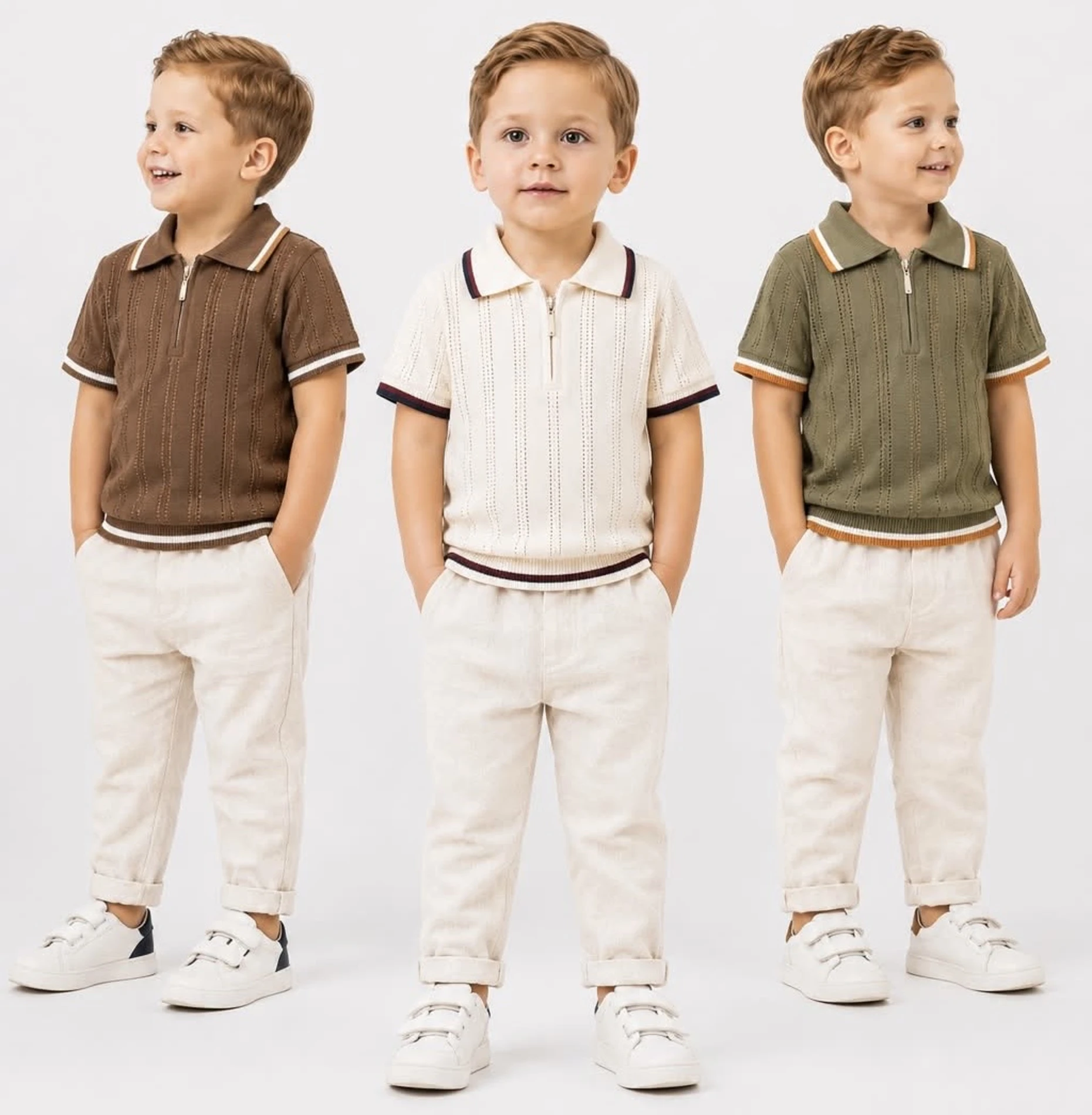 Classic Boy Polo Yaka Keten Takım Haki