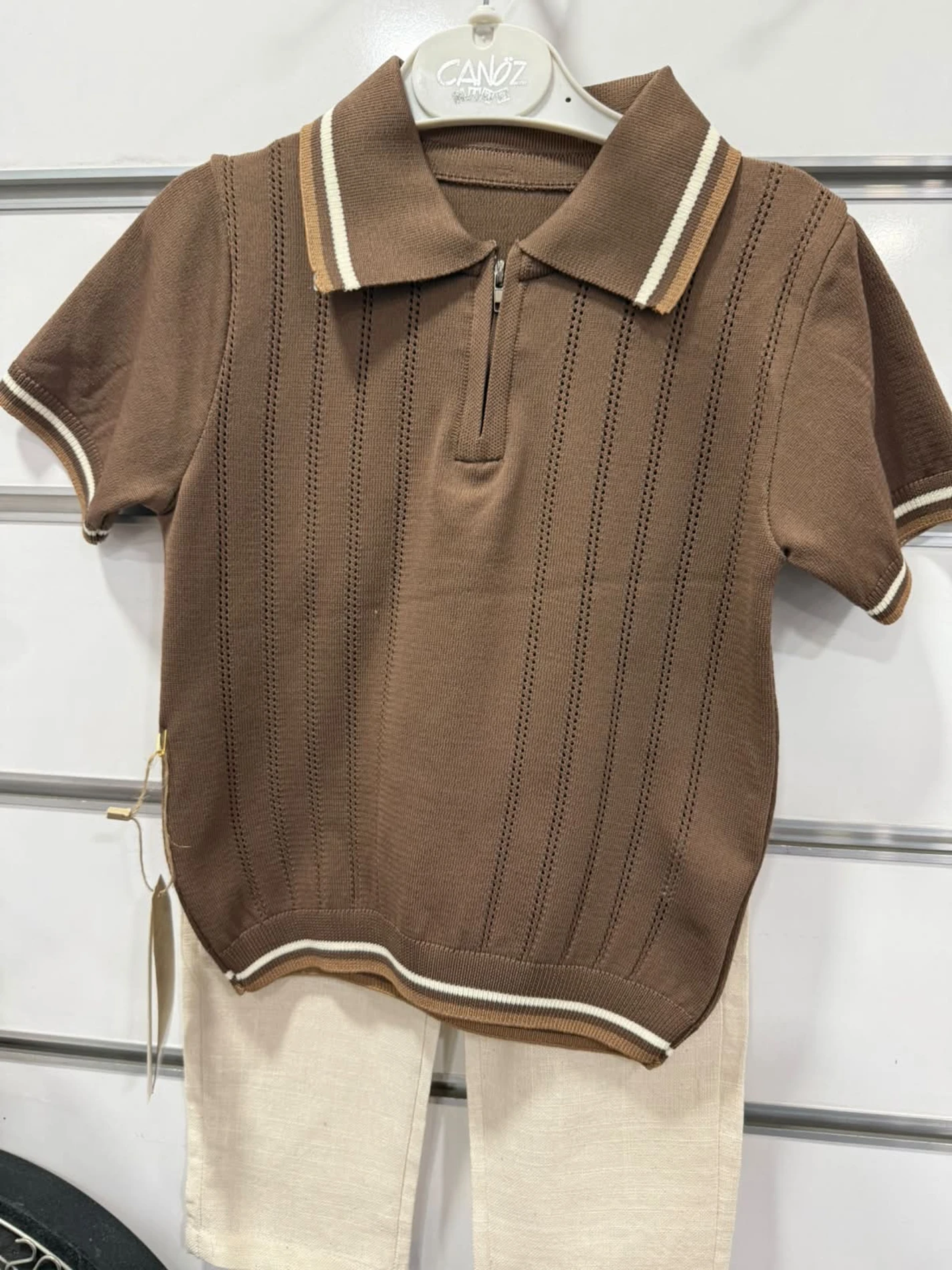 Classic Boy Polo Yaka Keten Takım Kahve