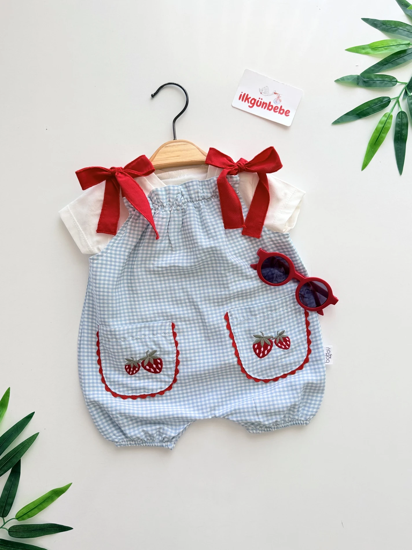 Strawberry Ekose Fiyonk Tulum & Body Set