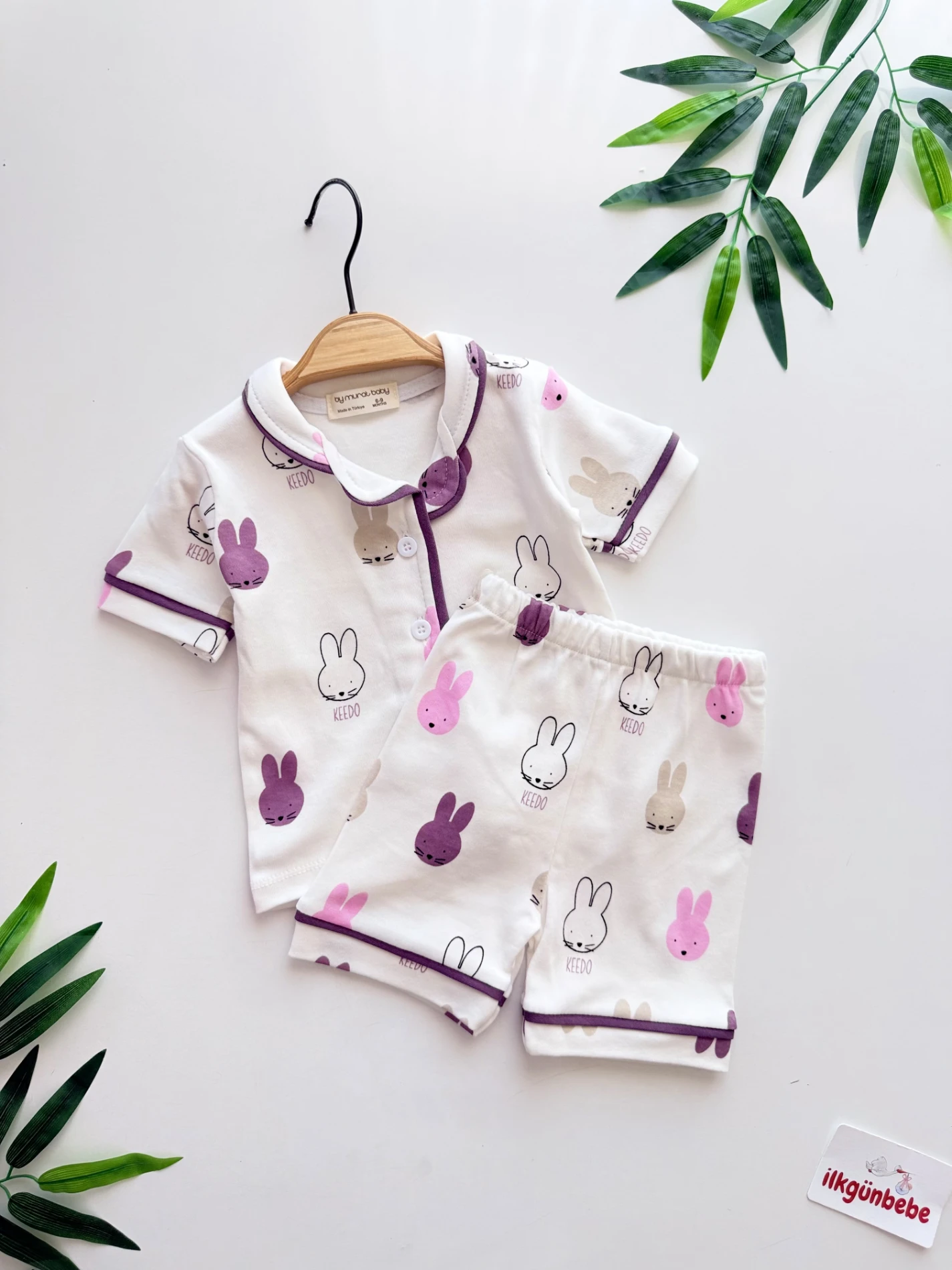 Tavşan Pinterest %100 Pamuk Bebe Yaka Pijama