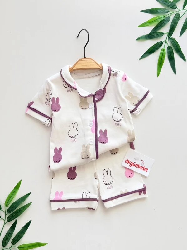 Tavşan Pinterest %100 Pamuk Bebe Yaka Pijama