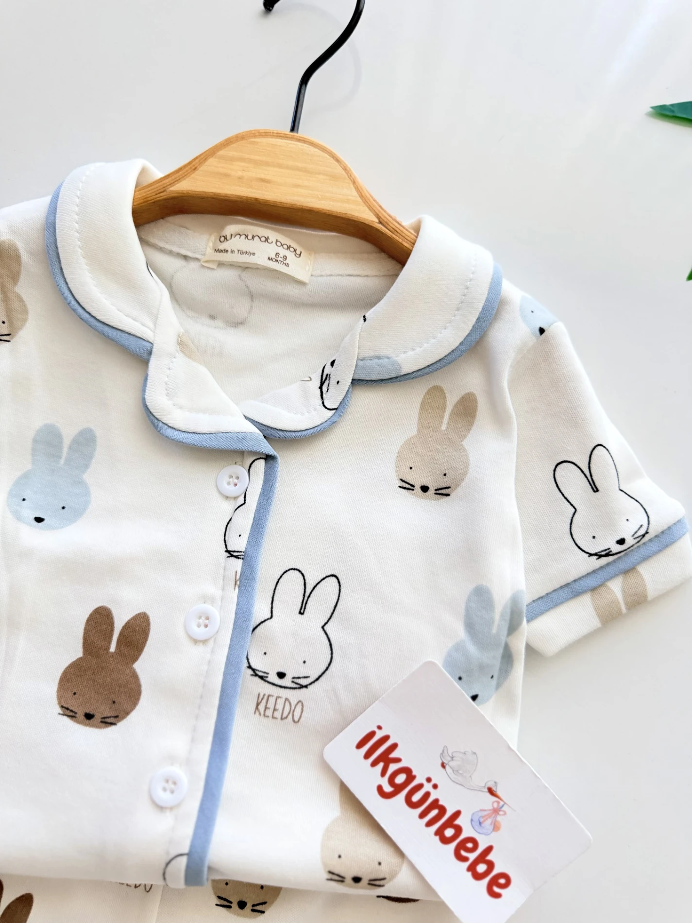 Tavşan Pinterest %100 Pamuk Bebe Yaka Pijama