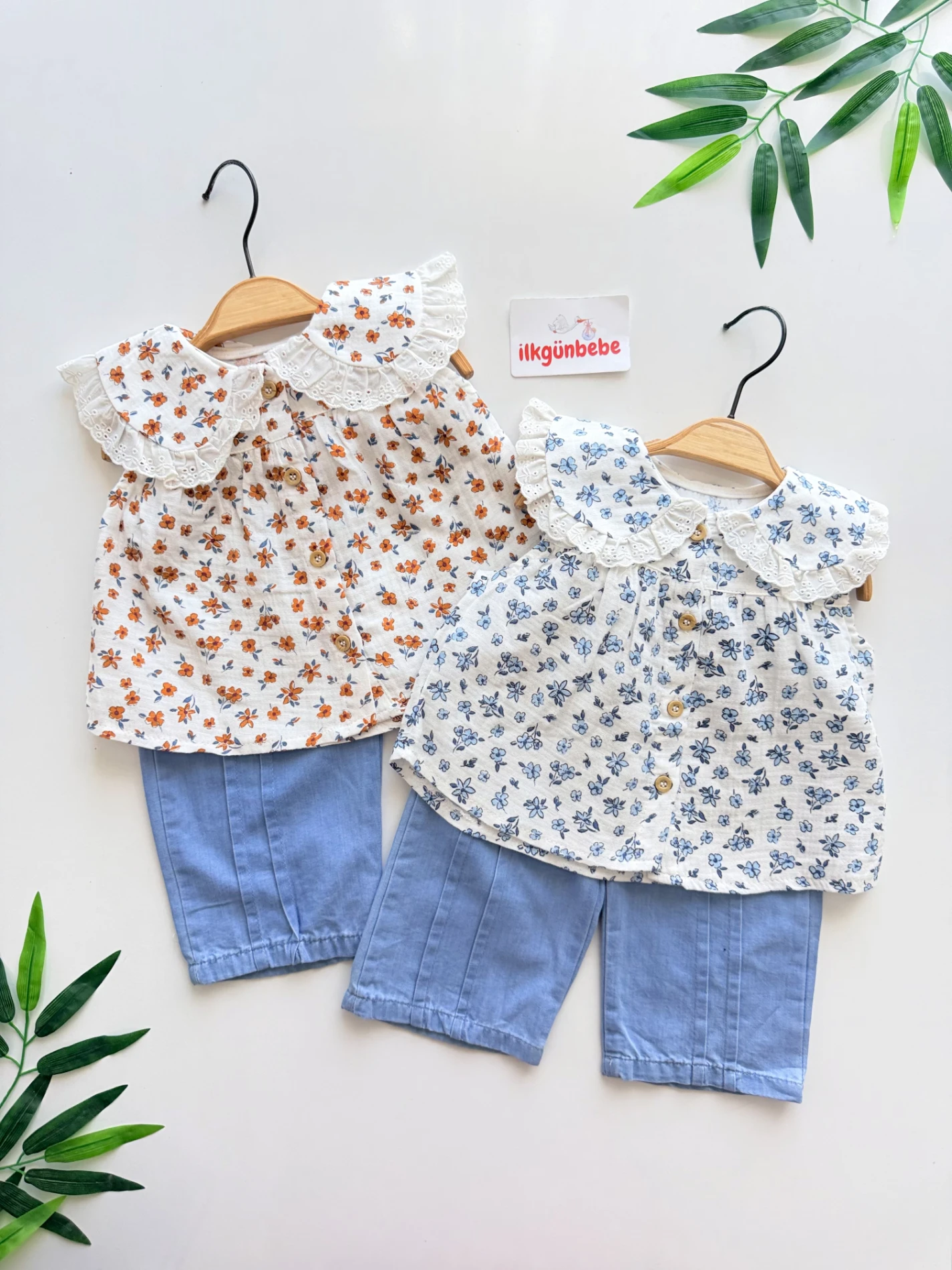 Çıtır Çiçek Desenli Kot Pantalonlu Takım