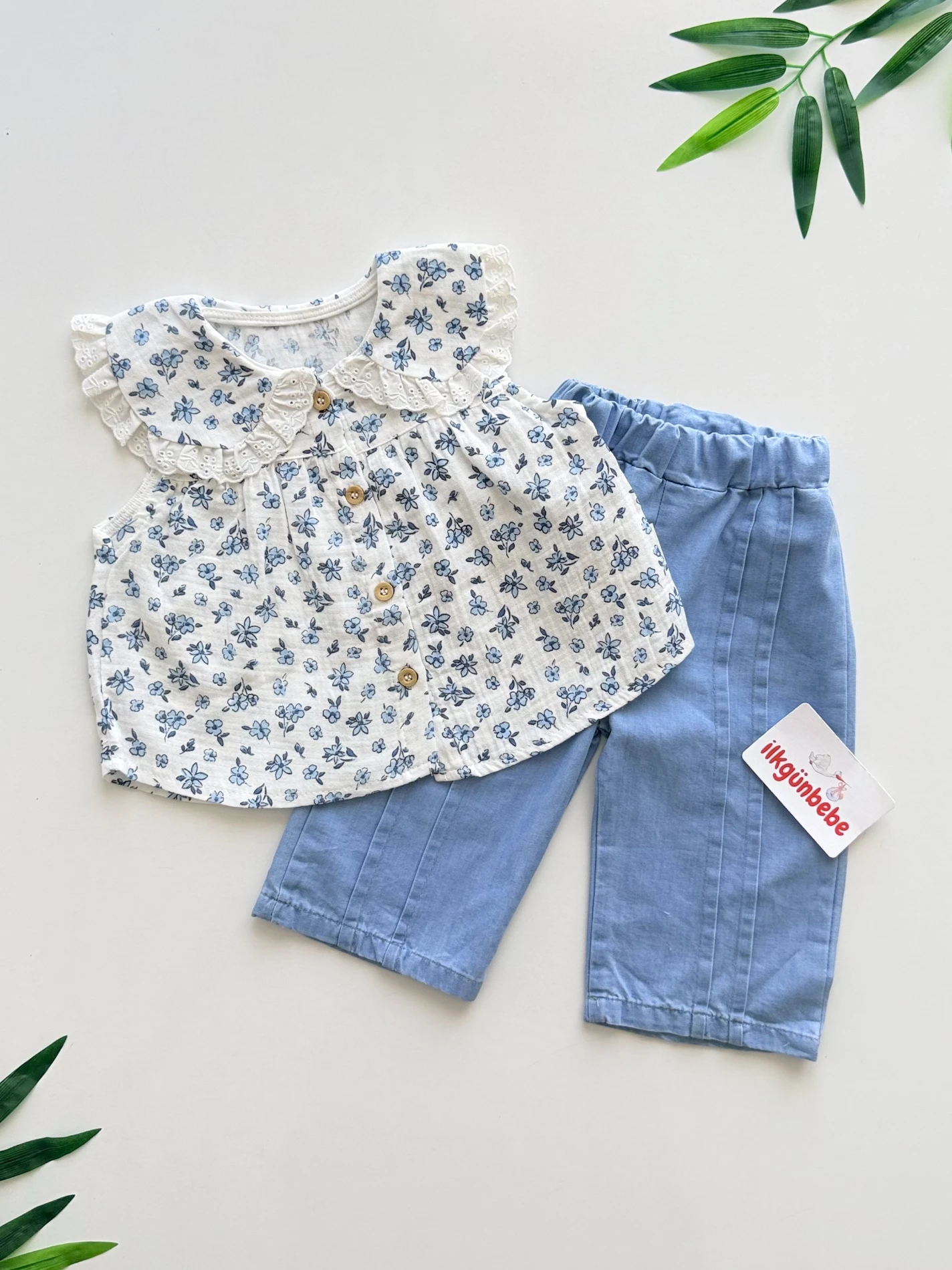 Çıtır Çiçek Desenli Kot Pantalonlu Takım