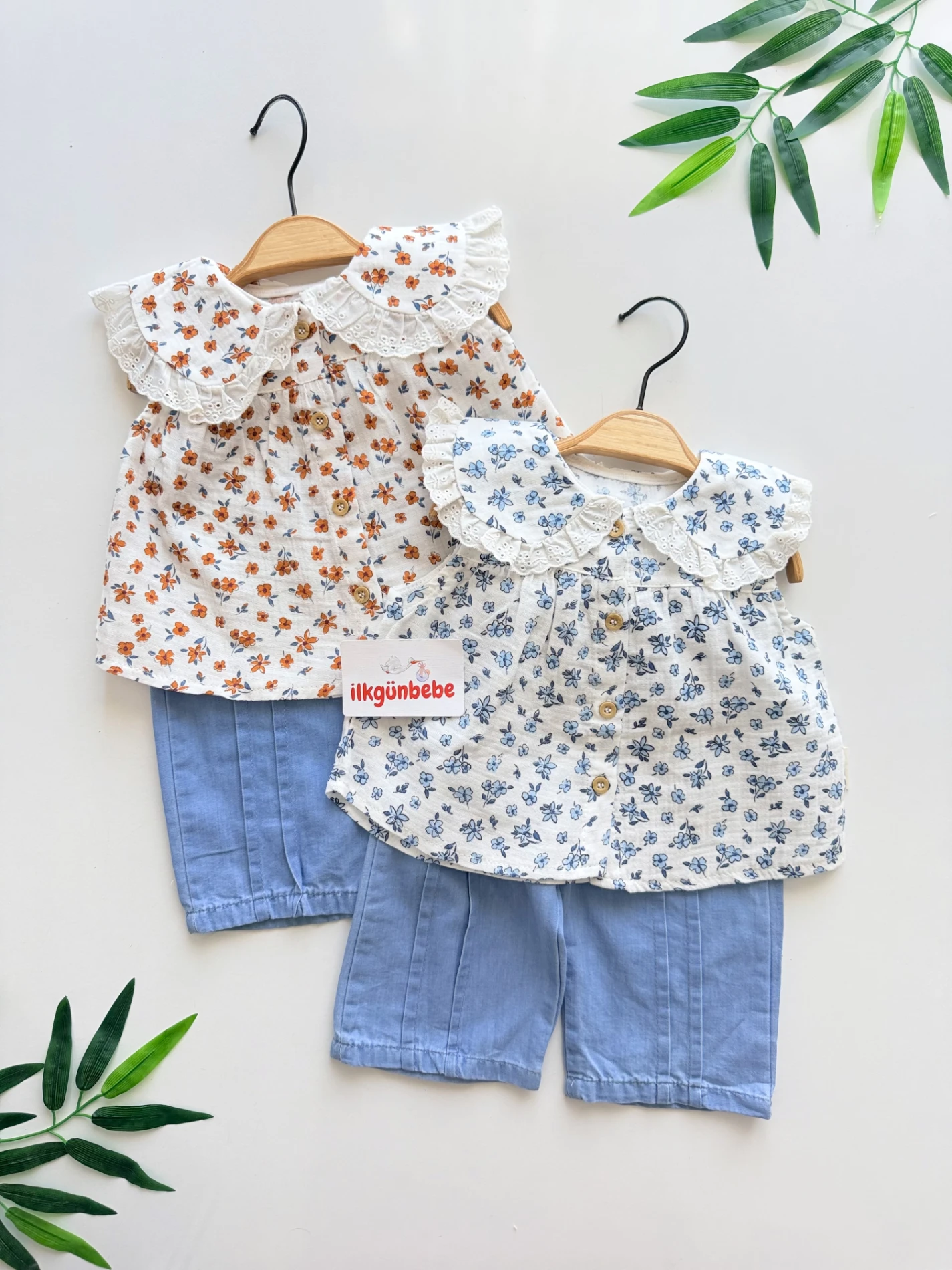 Çıtır Çiçek Desenli Kot Pantalonlu Takım
