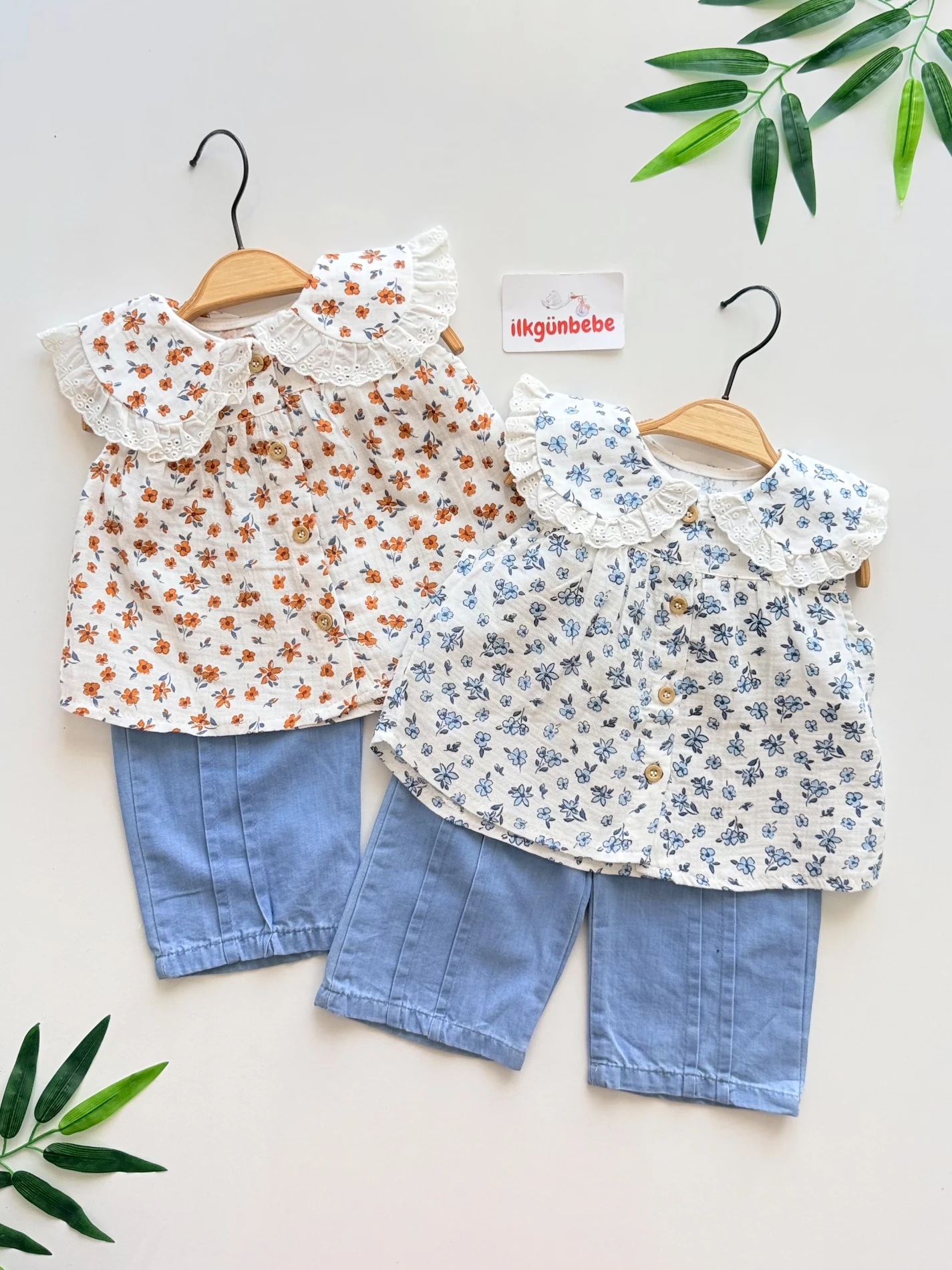 Çıtır Çiçek Desenli Kot Pantalonlu Takım