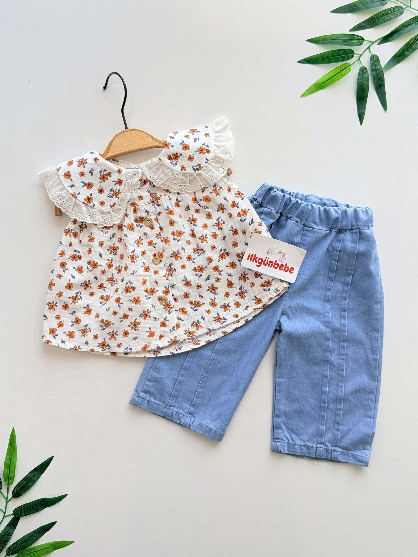 Çıtır Çiçek Desenli Kot Pantalonlu Takım