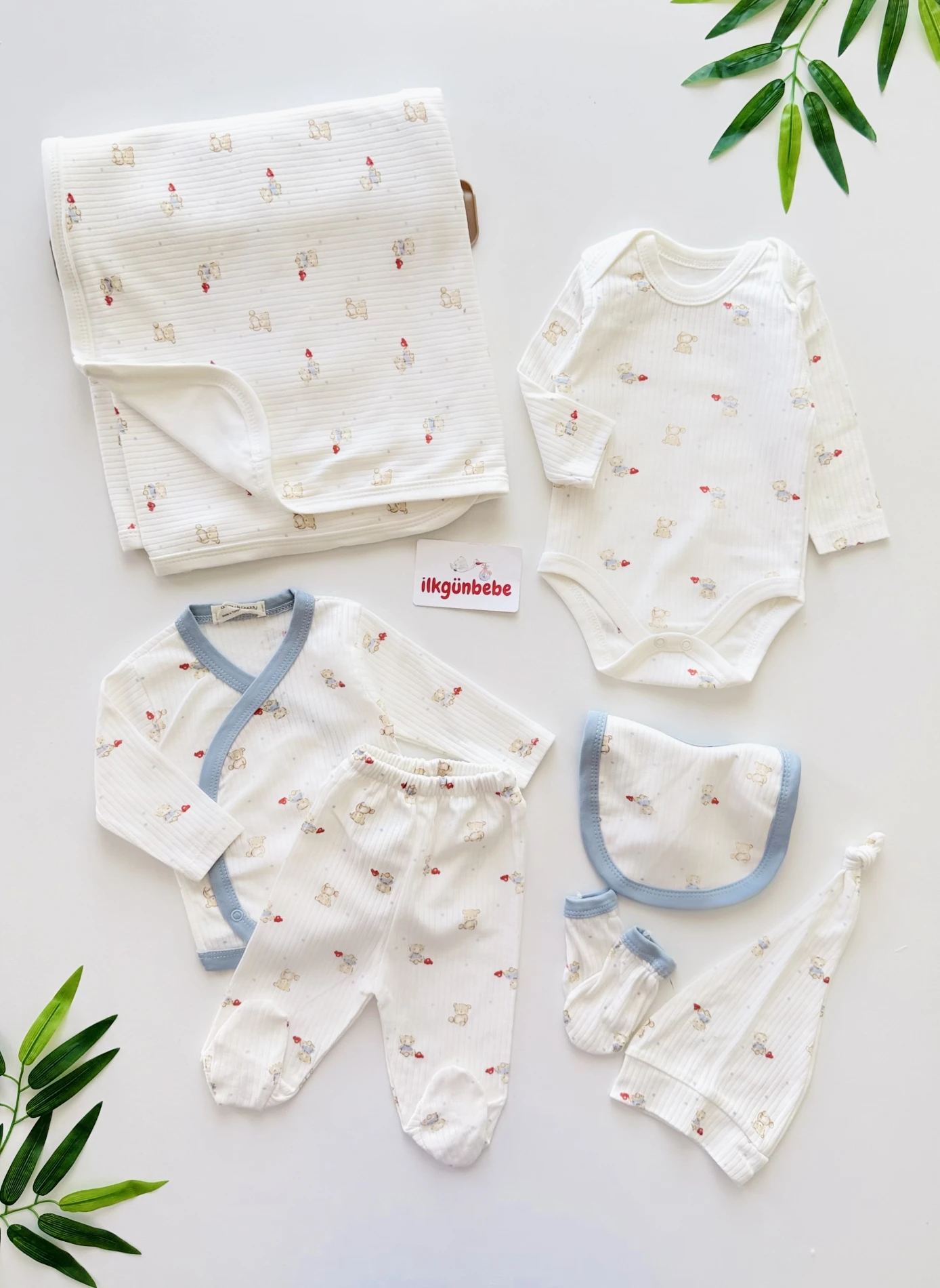 Teddy Bear  7 Parça %100 Pamuk Yenidoğan Set