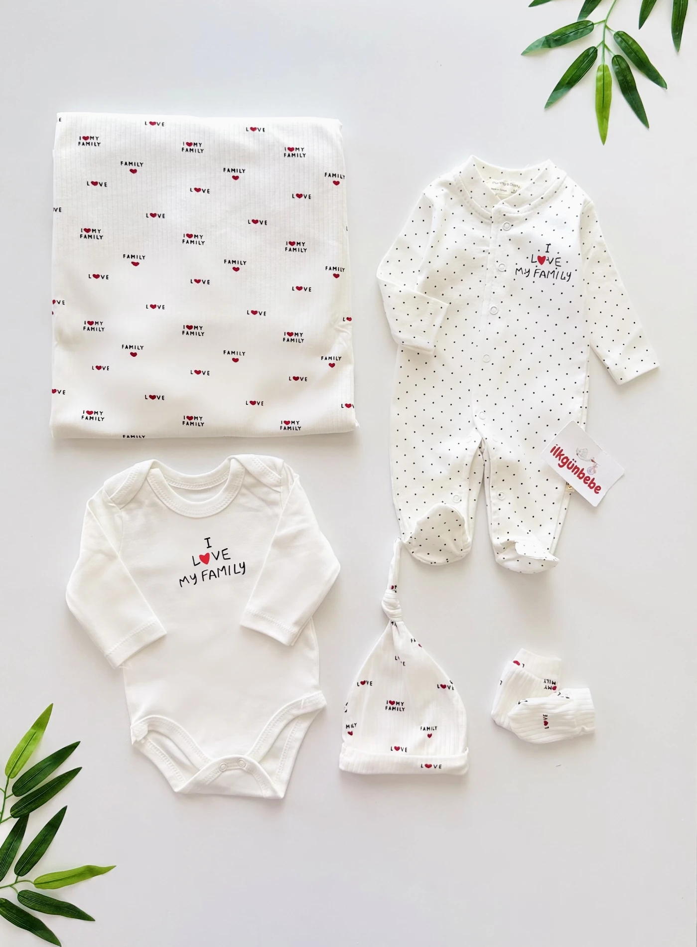I Love Mom Dad 7 Parça %100 Pamuk Yenidoğan Set