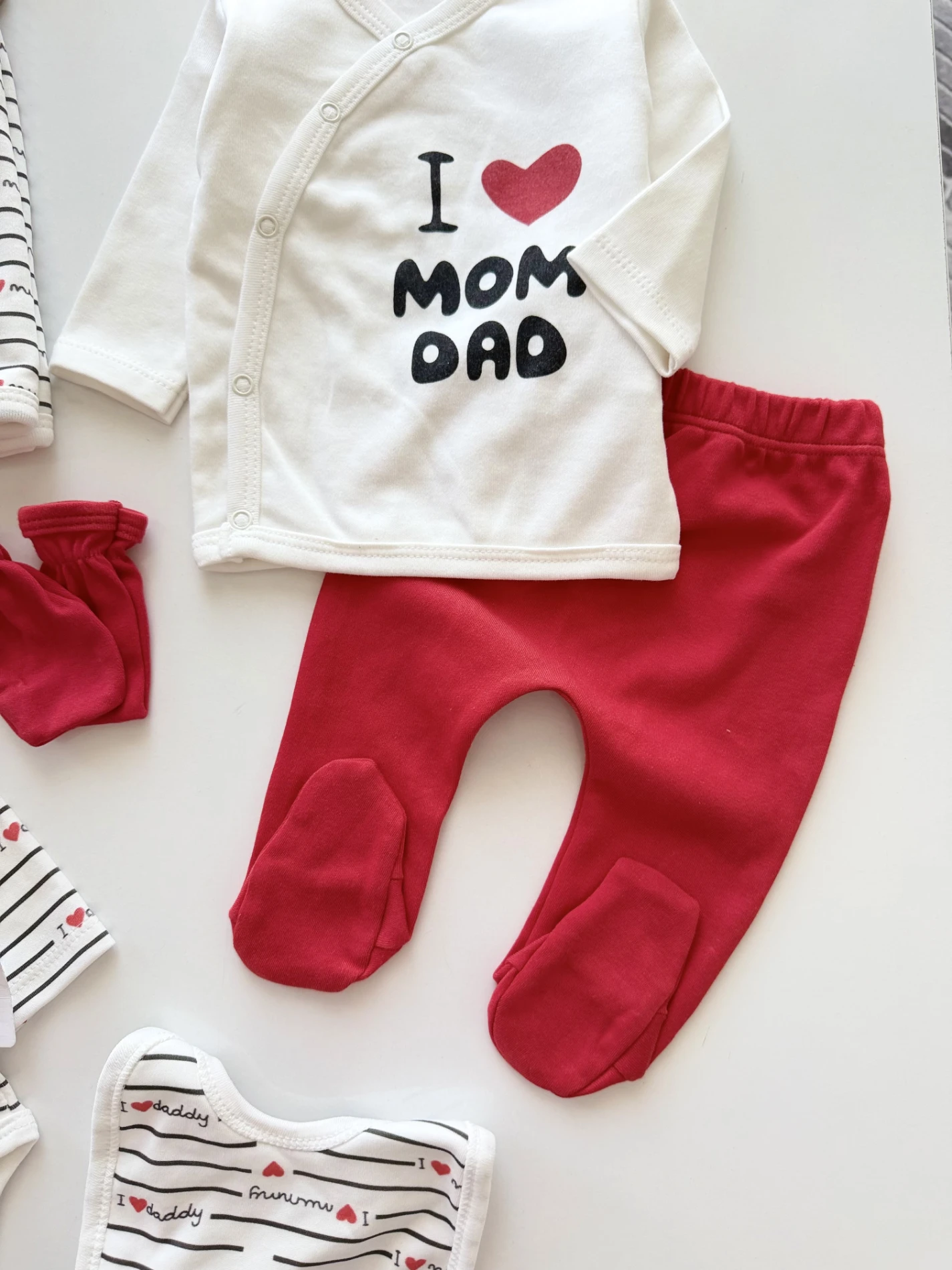 I Love Mom Dad 7 Parça %100 Pamuk Yenidoğan Set