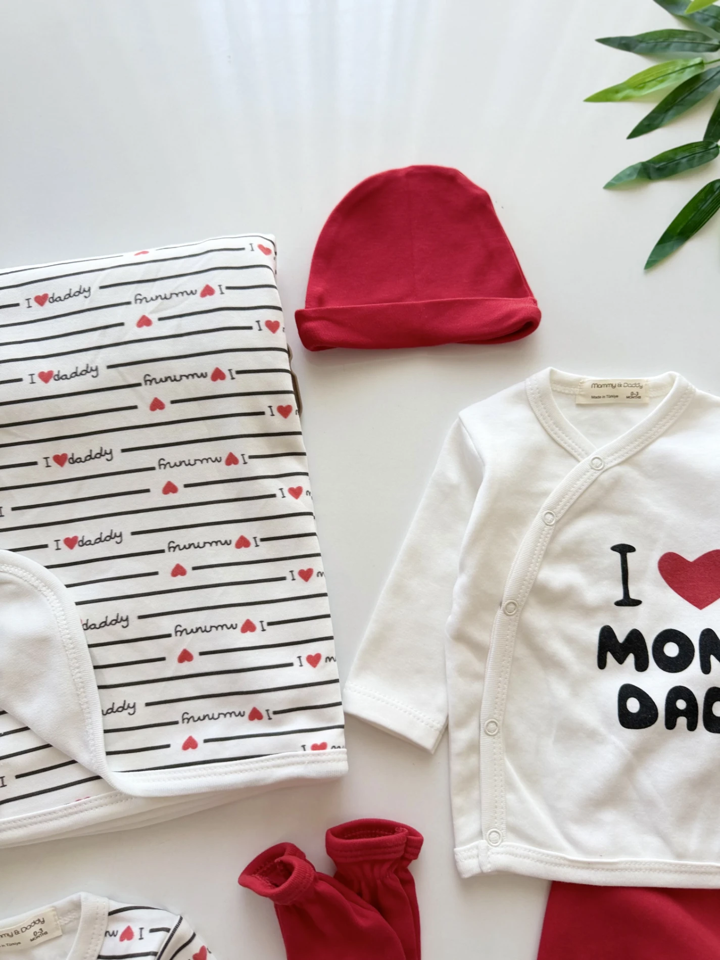 I Love Mom Dad 7 Parça %100 Pamuk Yenidoğan Set