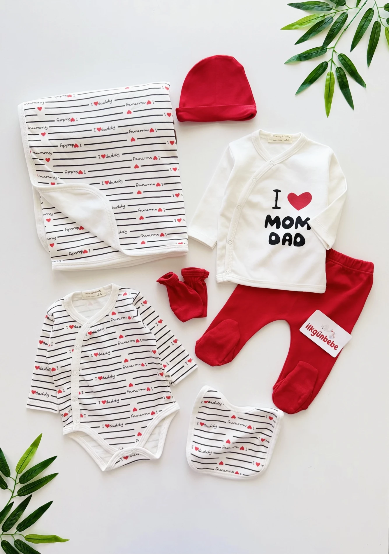 I Love Mom Dad 7 Parça %100 Pamuk Yenidoğan Set