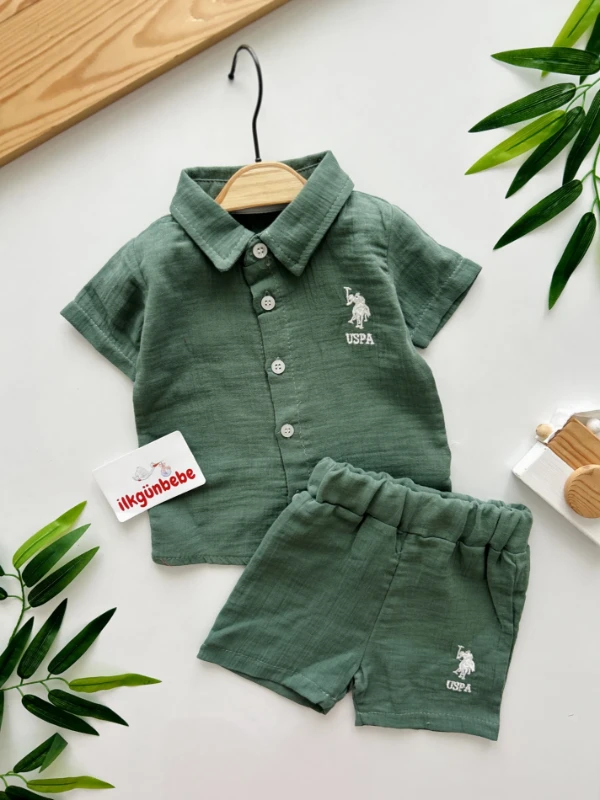 USPA Gömlekli Şortlu %100 Pamuk Müslin Kumaş 2’li Takım