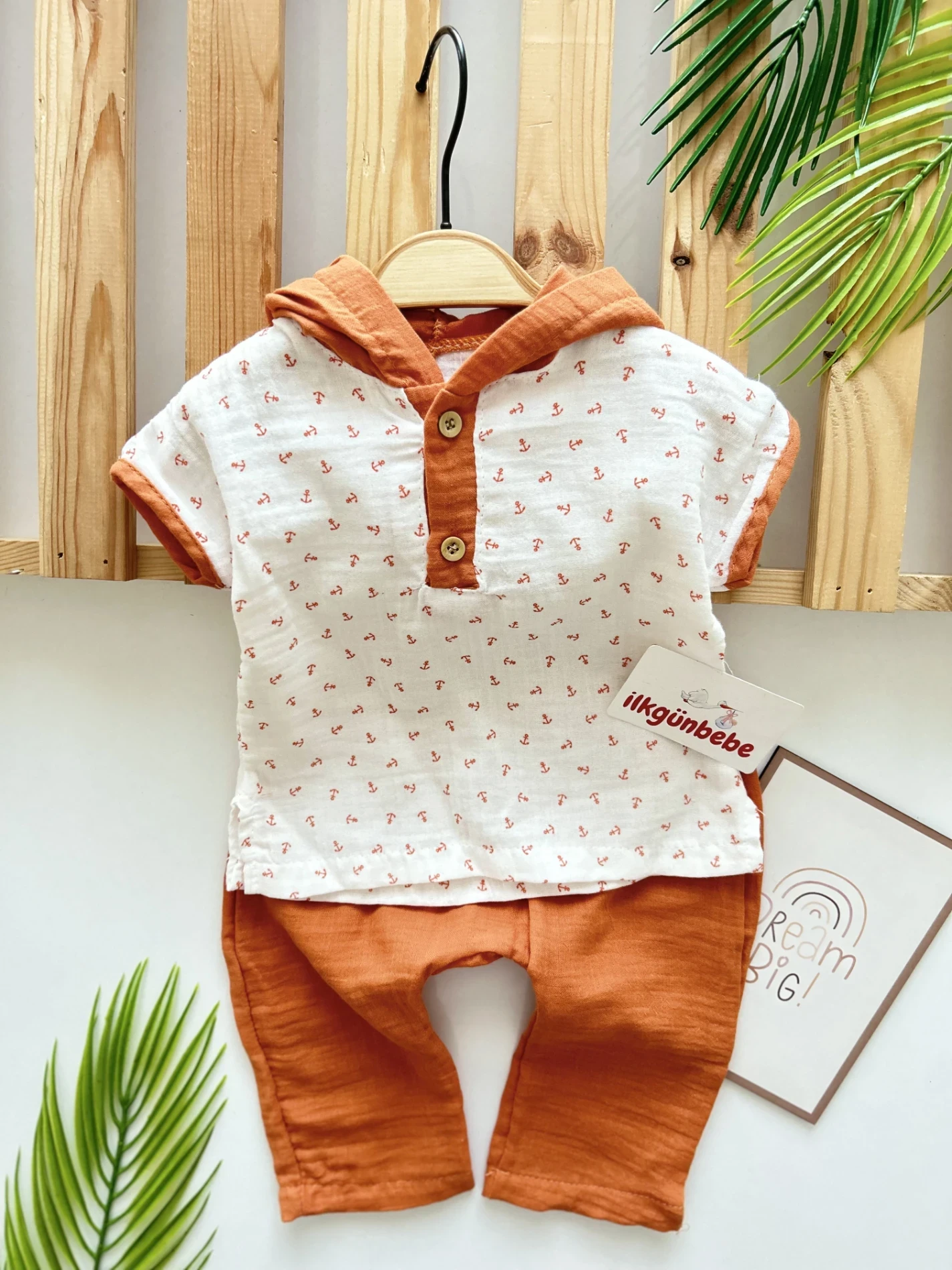 Kapüşonlu Müslin Kumaş Yazlık 2’li Set