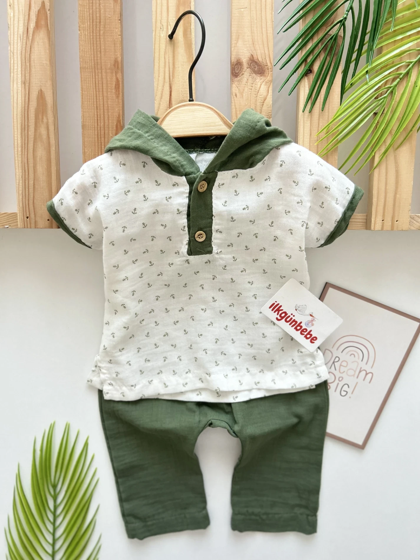 Kapüşonlu Müslin Kumaş Yazlık 2’li Set