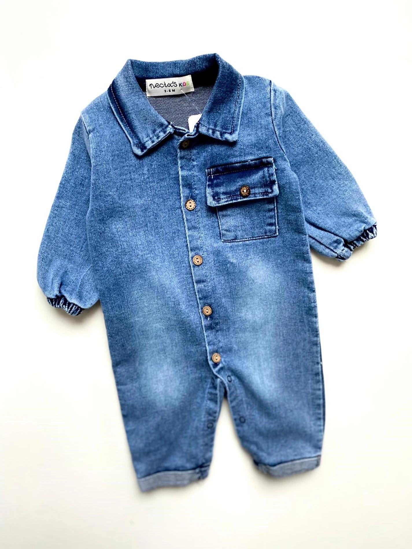 Organik Likralı Unisex Düğmeli Mevsimlik Kot Tulum 