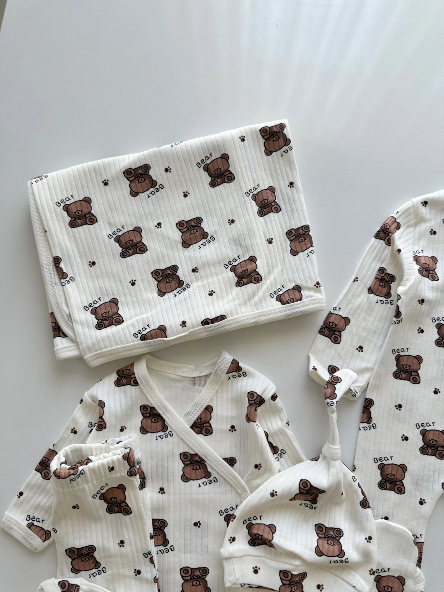 10 Parça %100 Pamuk Teddy Bear   Desenli Yenidoğan Hastane Çıkışı Seti