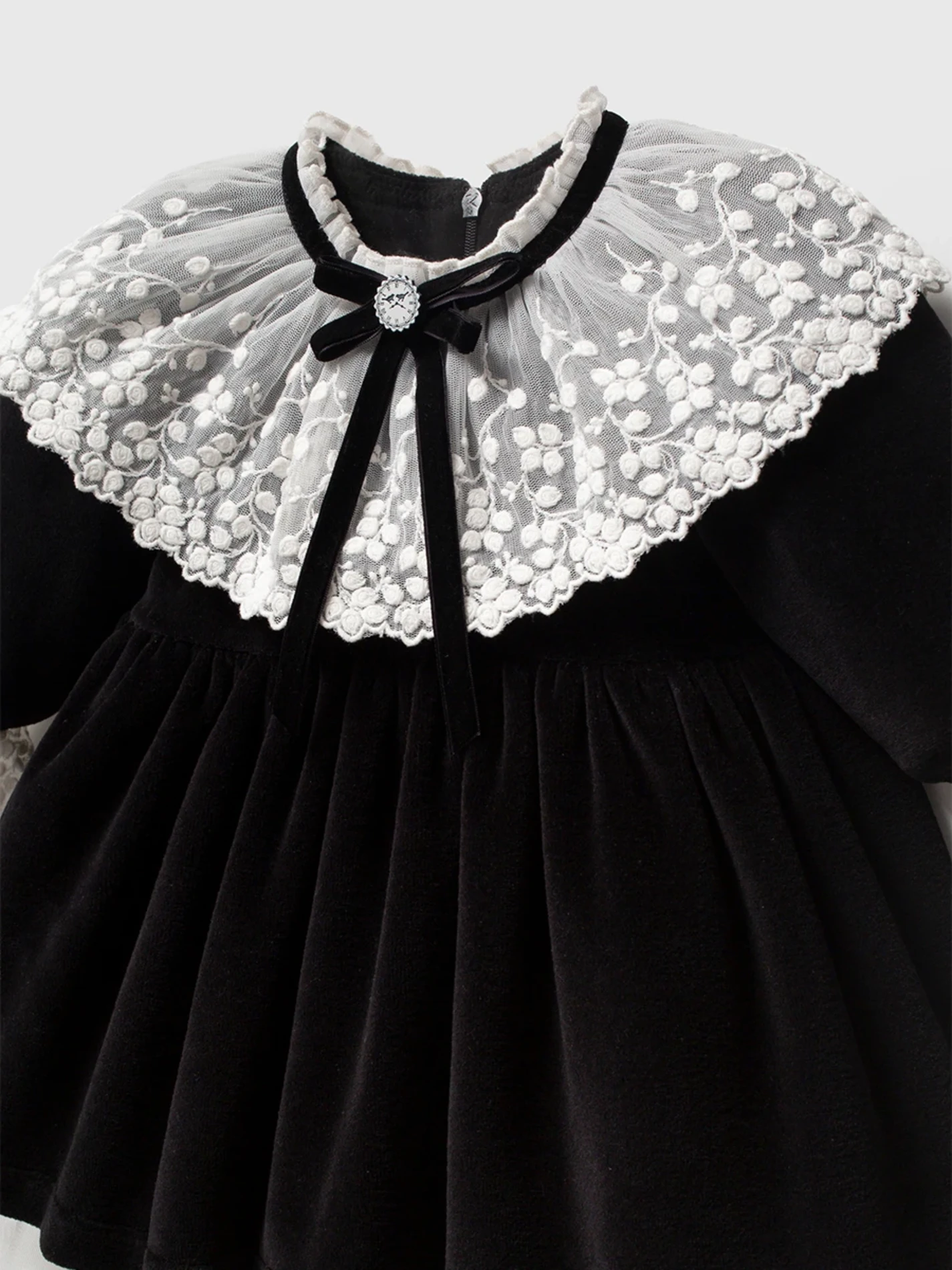 Black Lady Vintage Yaka Detay Kız Bebek Kadife Elbise
