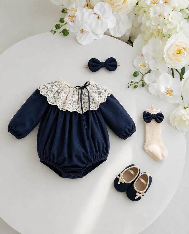 Venessa Kız Bebek Premium Özel Kutulu Dantelli 4’lü Hediyelik Romper Set 