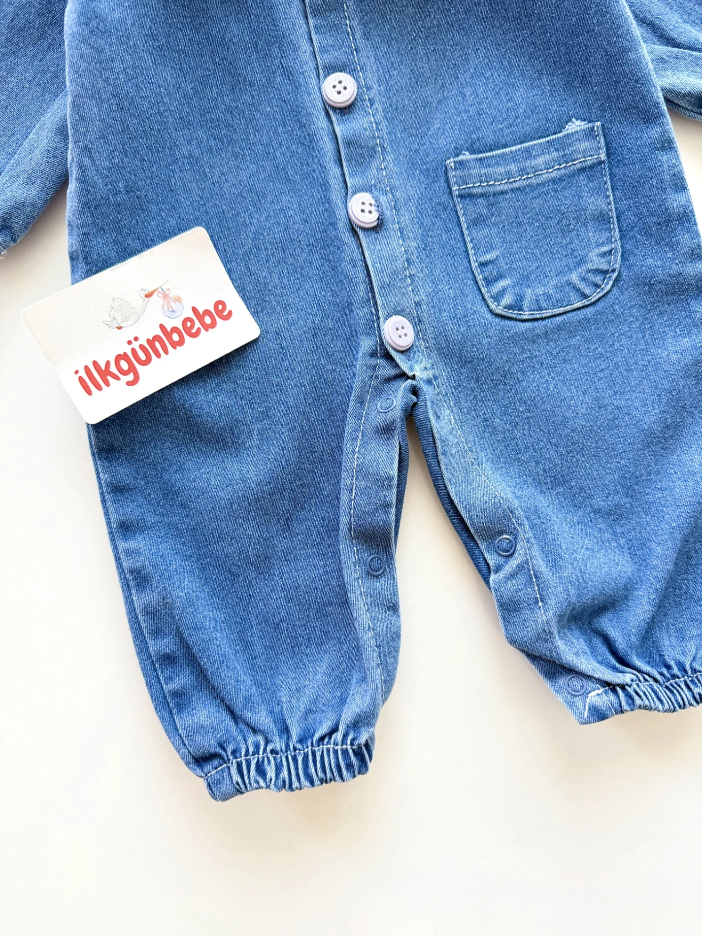 Fisto Yaka Likralı Denim Kot Tulum