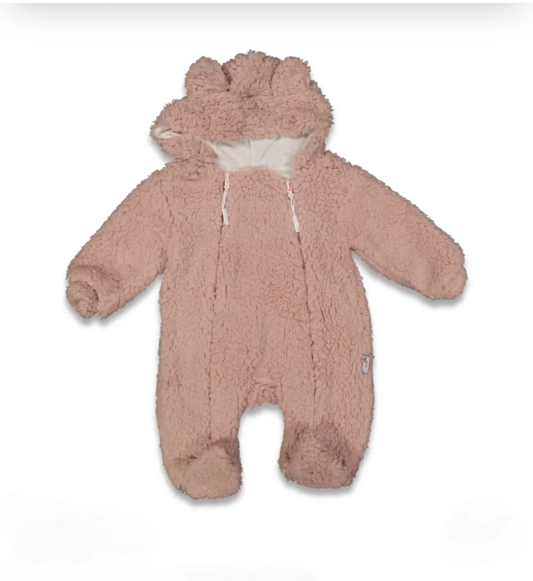 Alice Kuzu Peluş Kulaklı Çift Fermuarlı Tulum PUDRA
