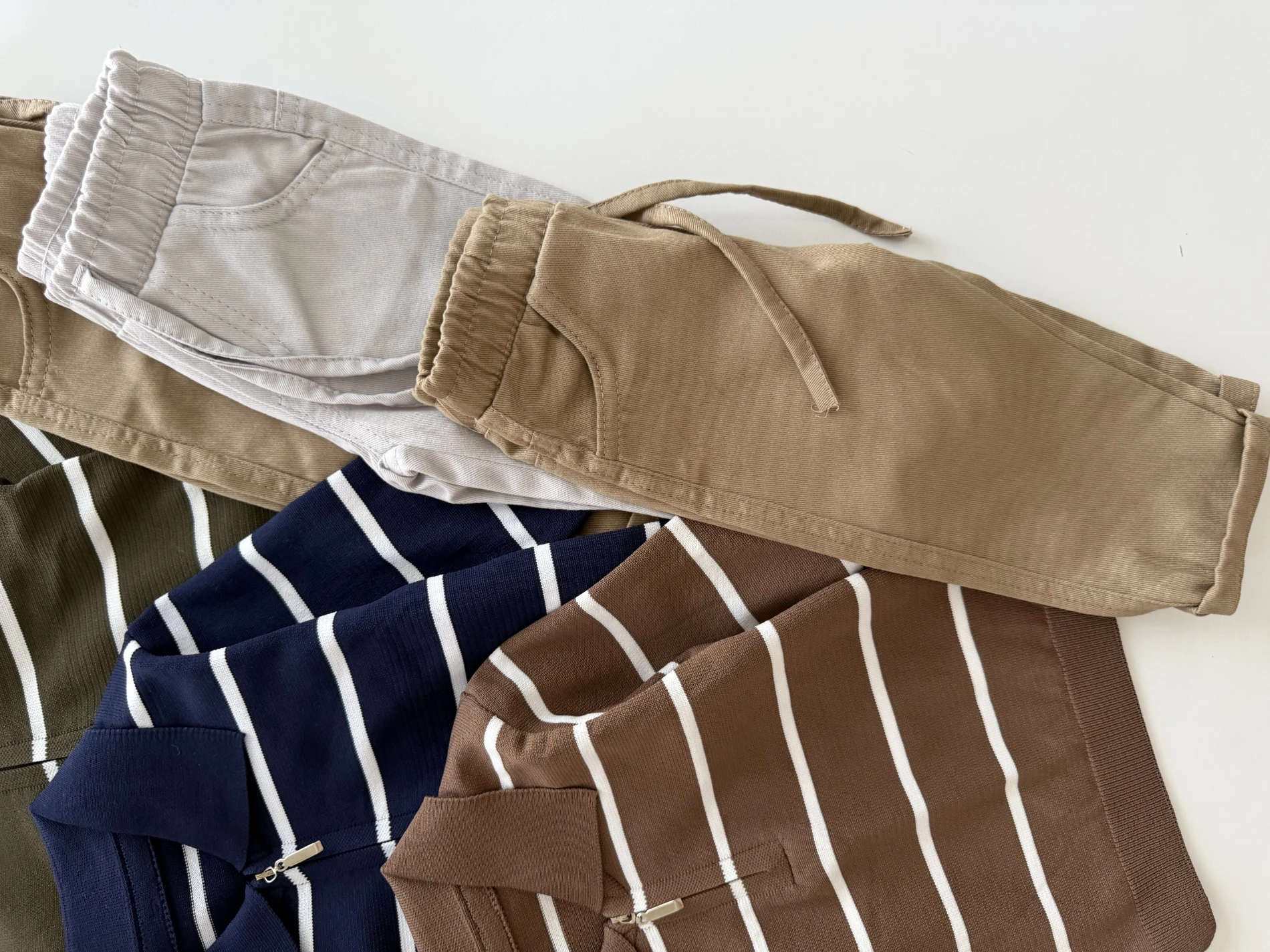 Classic Boy Polo Yaka Keten Pantalonlu Çizgili Triko Kazaklı Takım 