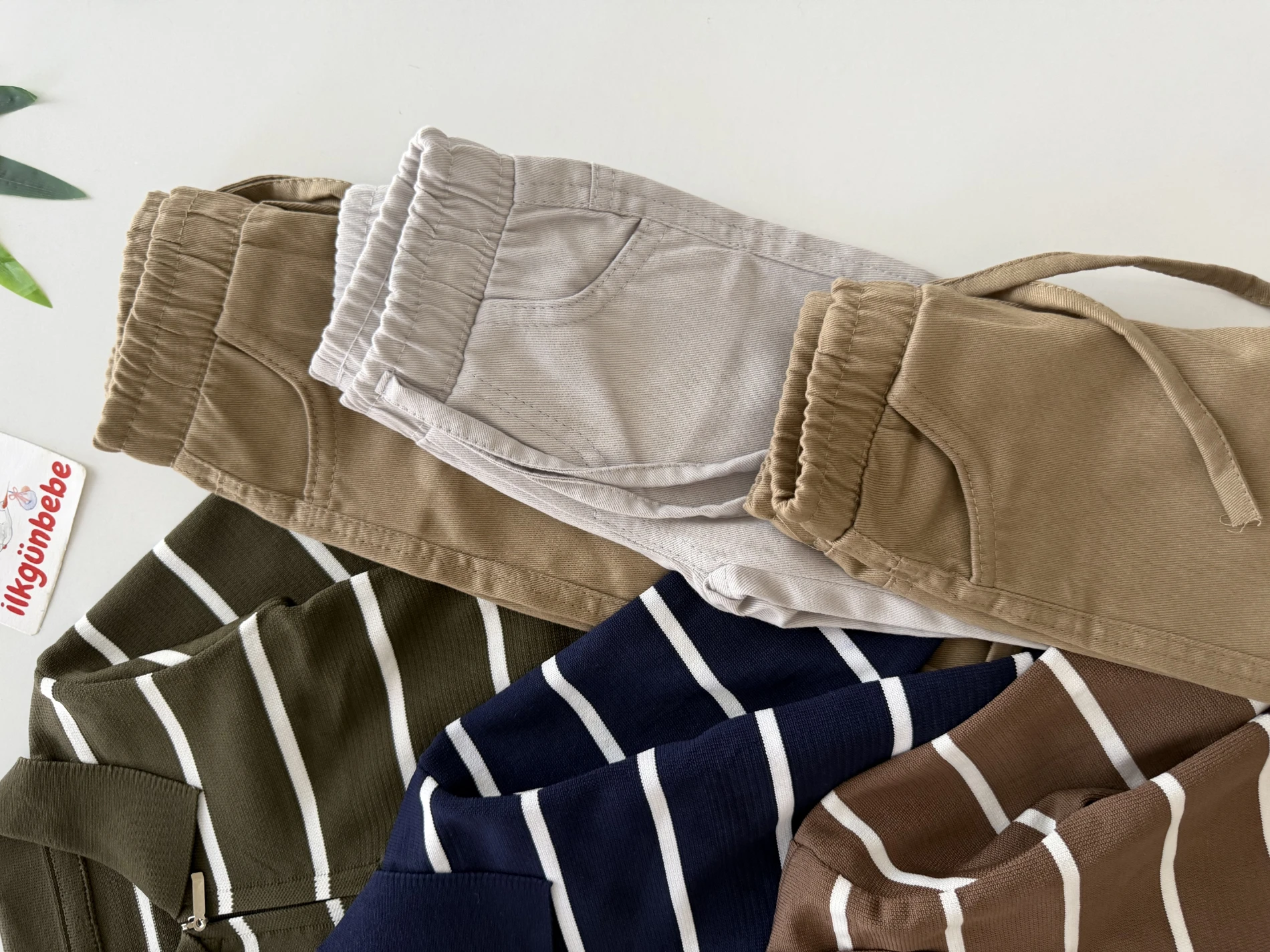 Classic Boy Polo Yaka Keten Pantalonlu Çizgili Triko Kazaklı Takım 