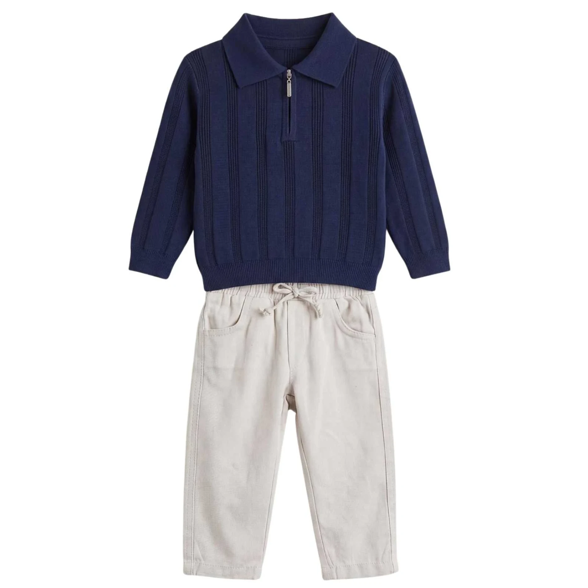 Classic Boy Polo Yaka Keten Pantalonlu Triko Kazaklı Takım 