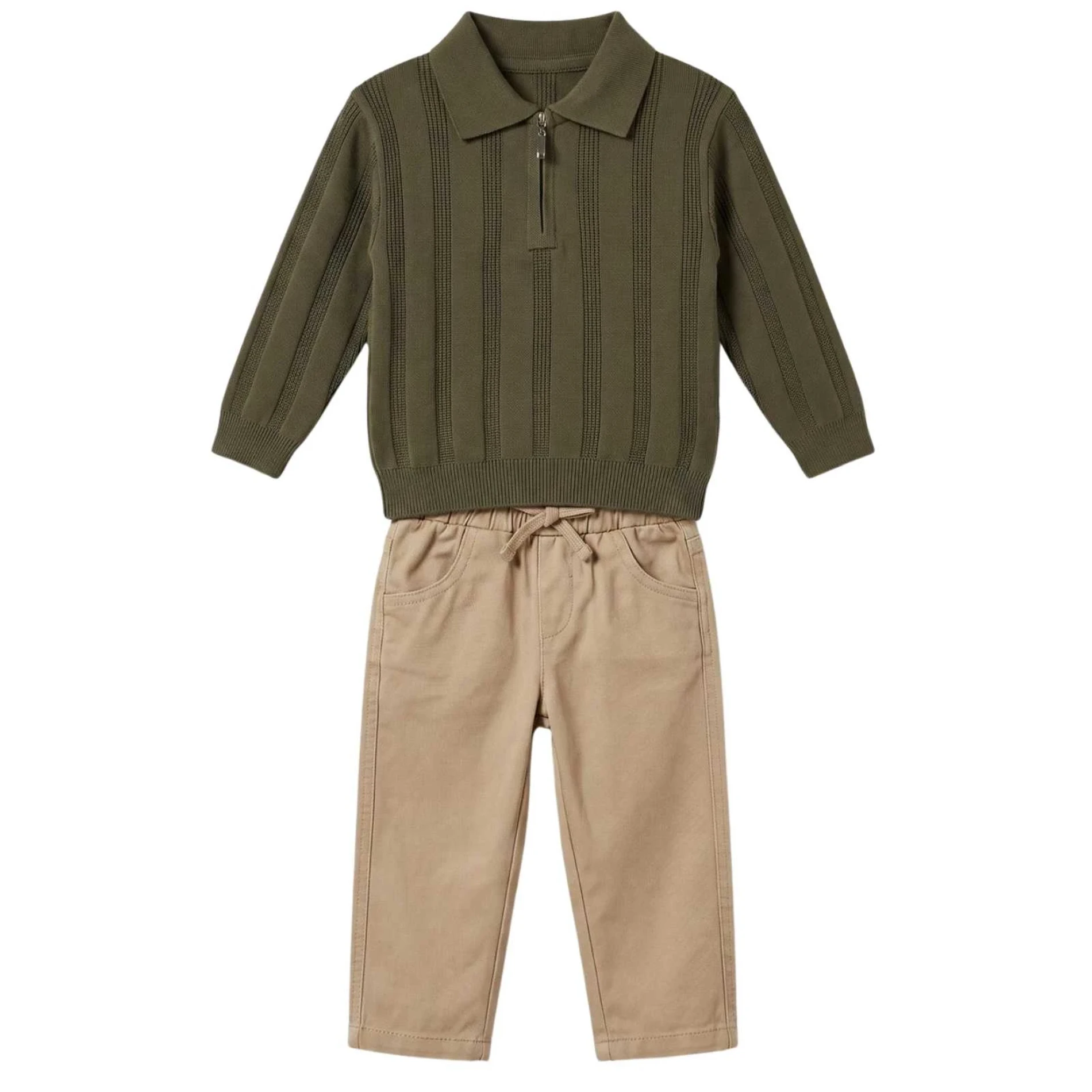 Classic Boy Polo Yaka Keten Pantalonlu Triko Kazaklı Takım 