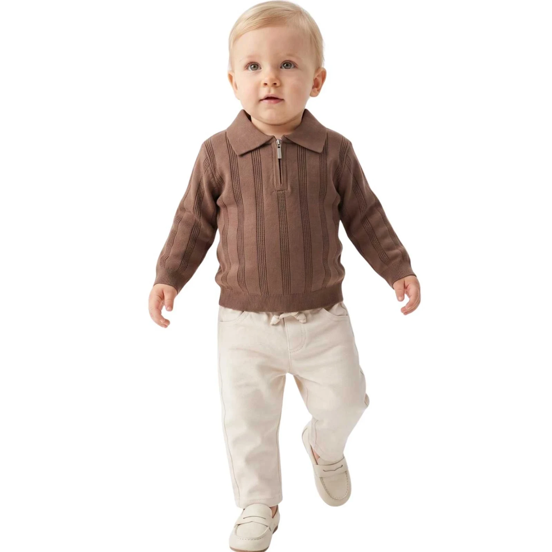 Classic Boy Polo Yaka Keten Pantalonlu Triko Kazaklı Takım 