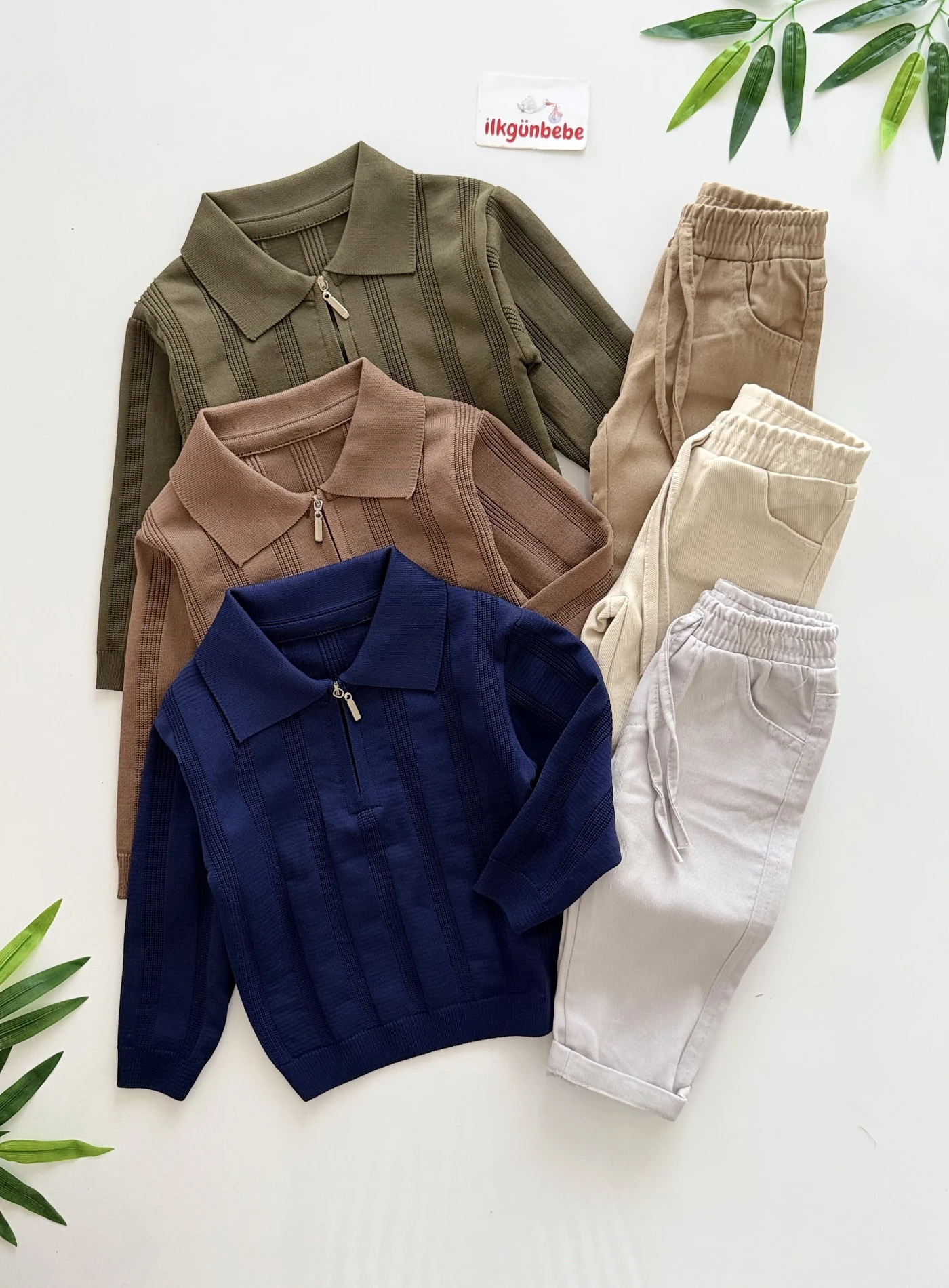 Classic Boy Polo Yaka Keten Pantalonlu Triko Kazaklı Takım 