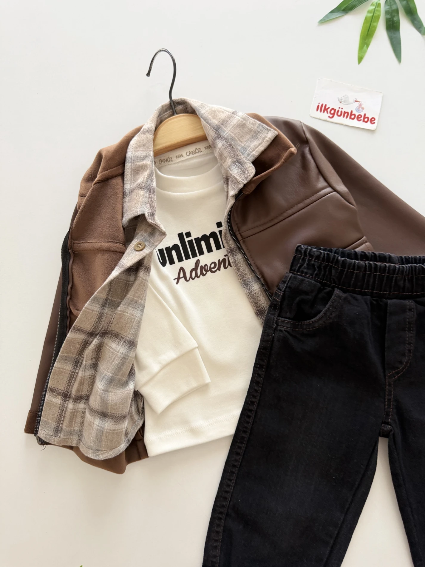 İçi Kadife Deri Ceketli Premium Kalite Oduncu Gömlekli Kot Pantalonlu Bodyli Takım