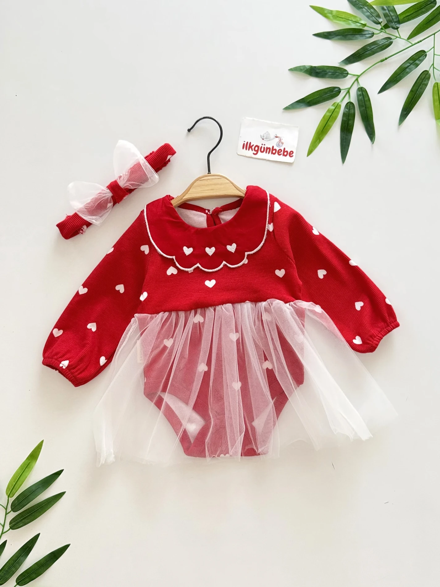 Red Love Tütülü Kalpli Bandanalı Elbise Set