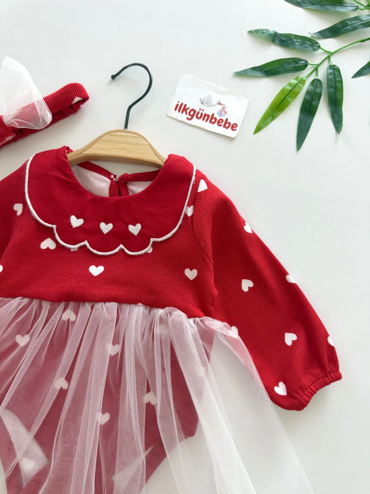 Red Love Tütülü Kalpli Bandanalı Elbise Set