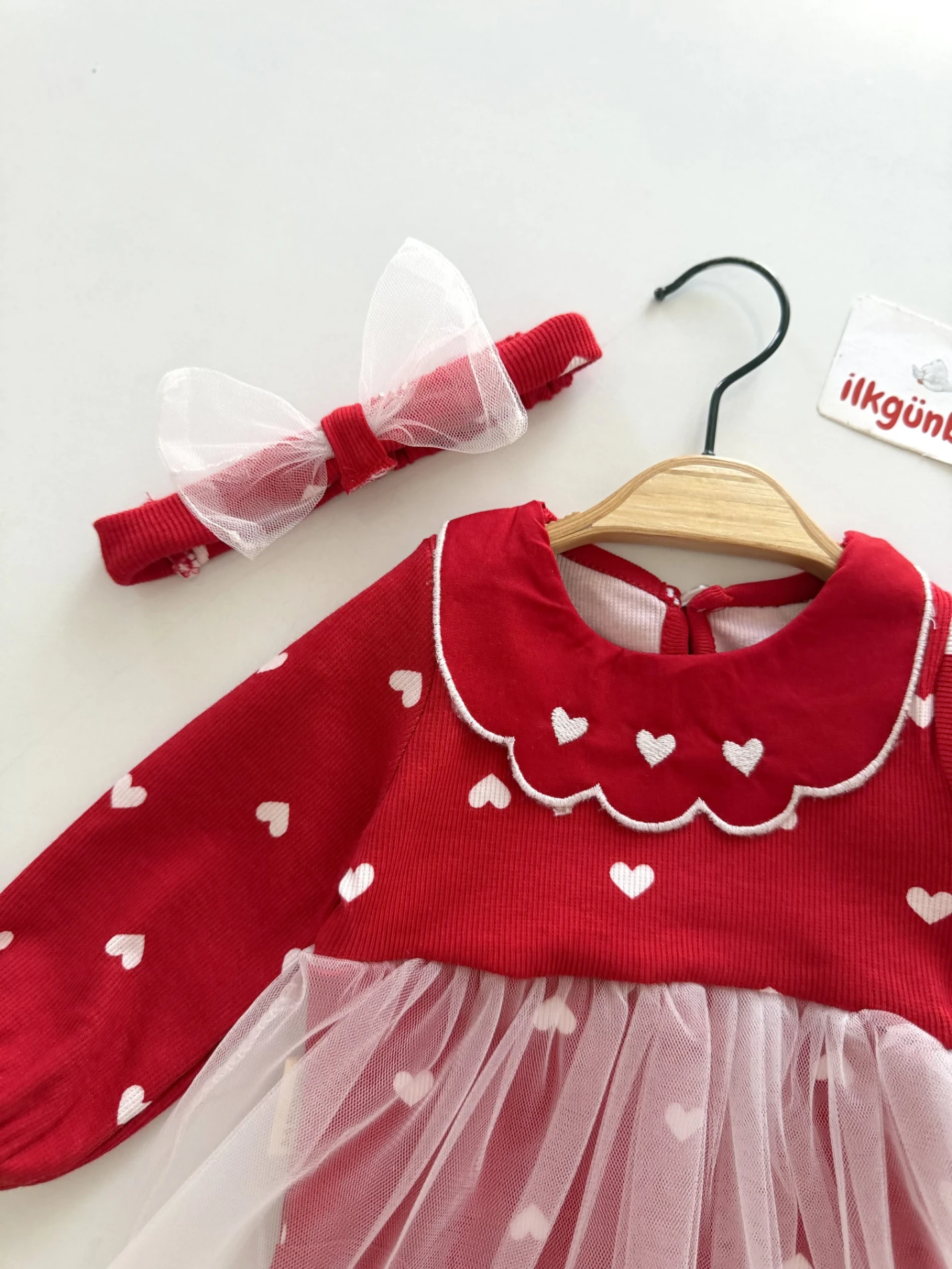 Red Love Tütülü Kalpli Bandanalı Elbise Set