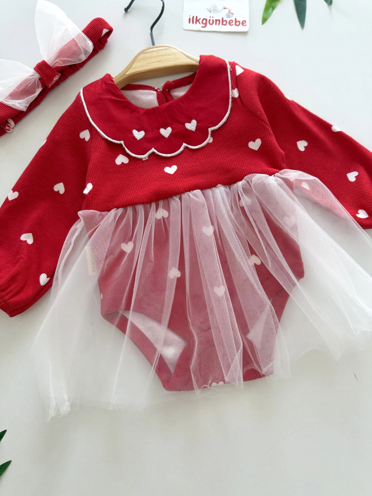 Red Love Tütülü Kalpli Bandanalı Elbise Set