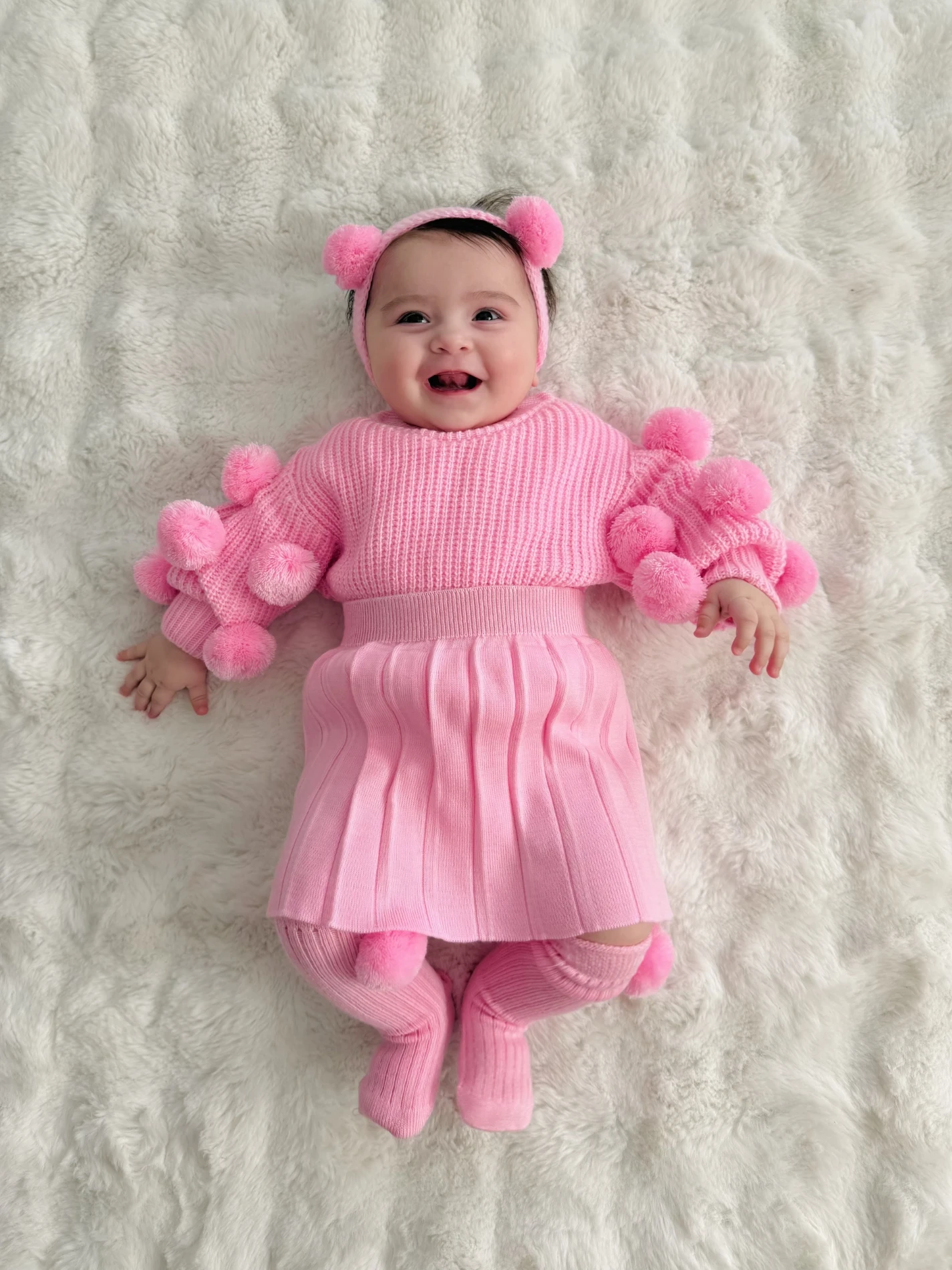 Selanik Örgüsü Kumaşlı Ponpon  Detaylı Triko Etekli 4’lü  Takım