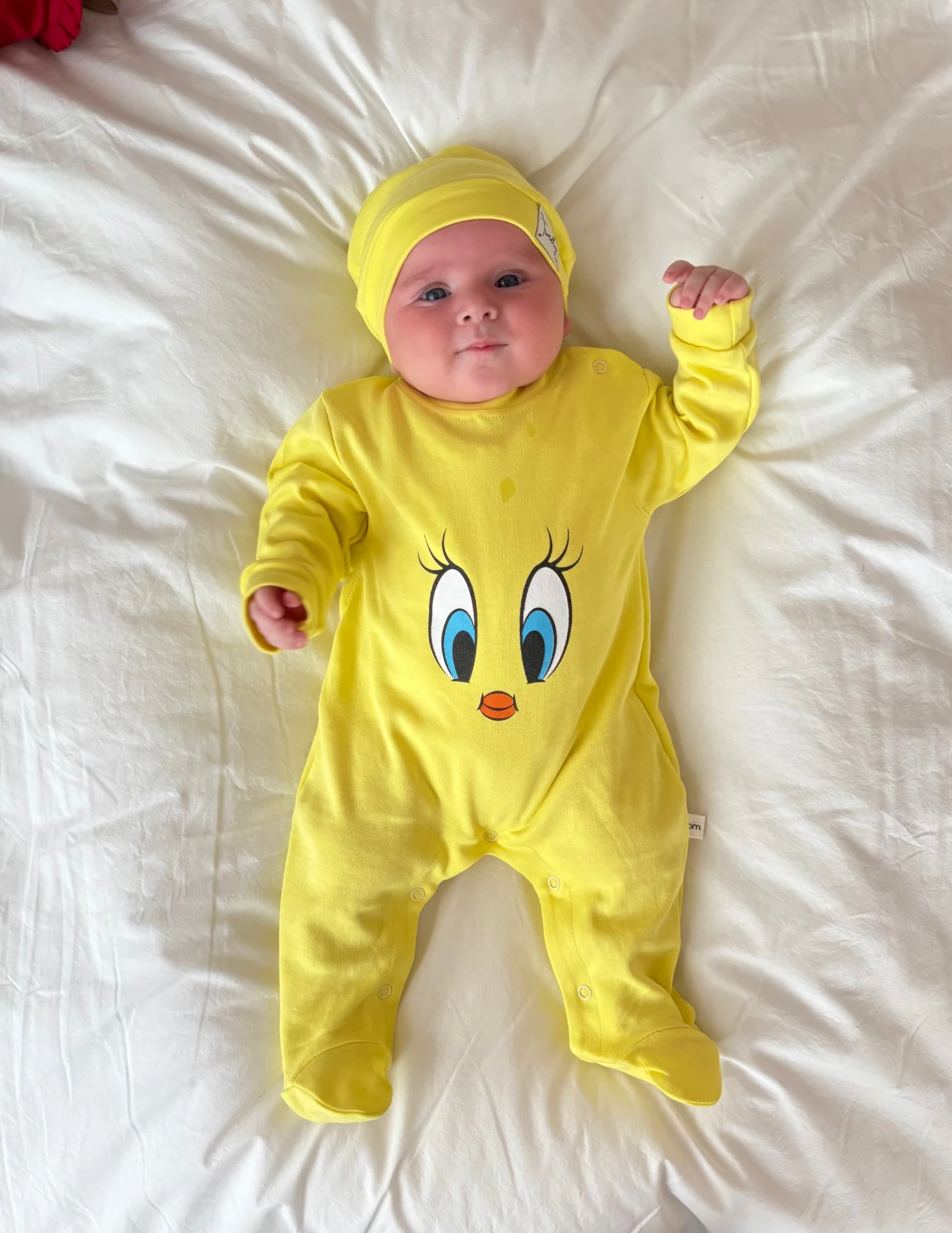 Tweety desenli %100 Pamuk Şapkalı Unisex Tulum Set