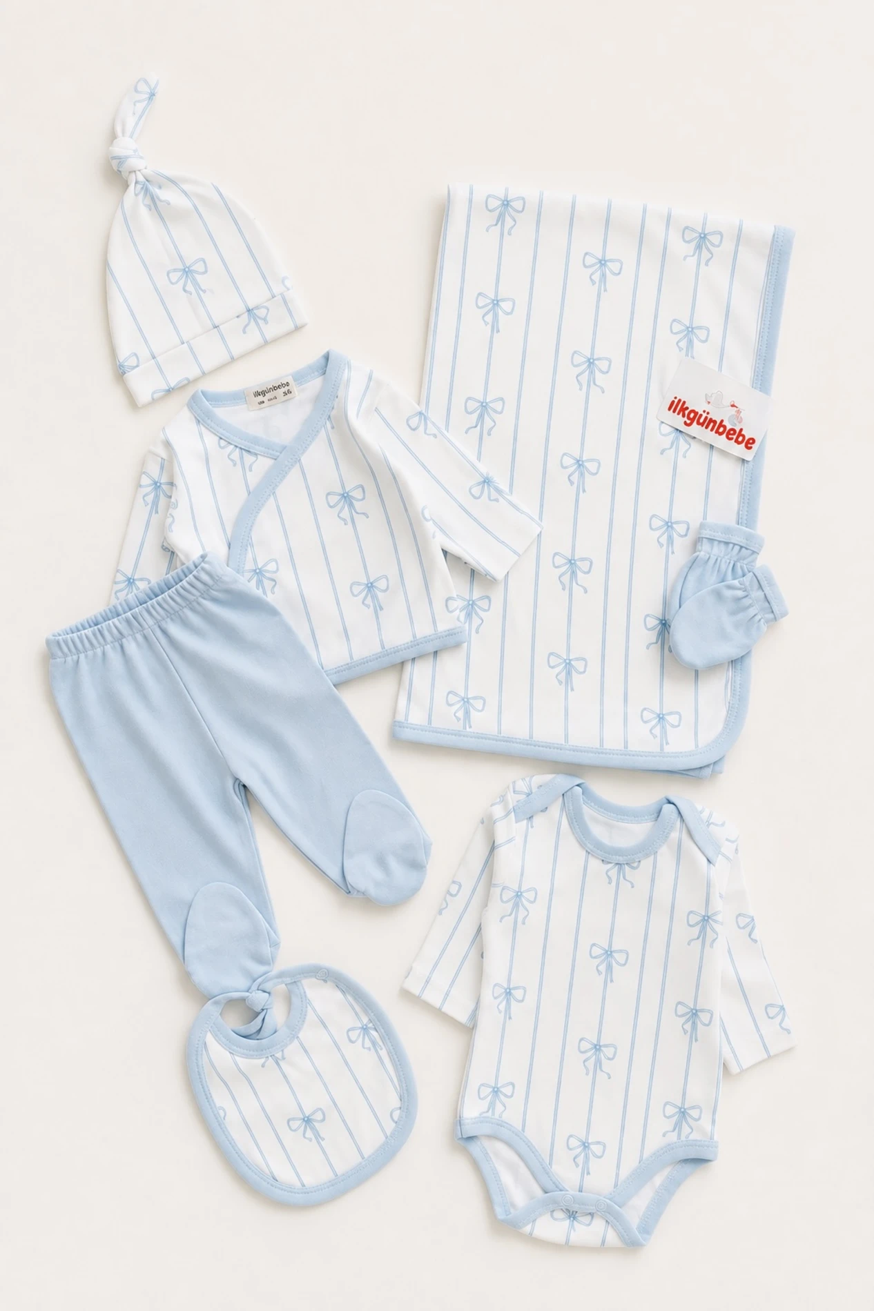 Fiyonklu Pinterest 7 Parça %100 Pamuk Yenidoğan Set