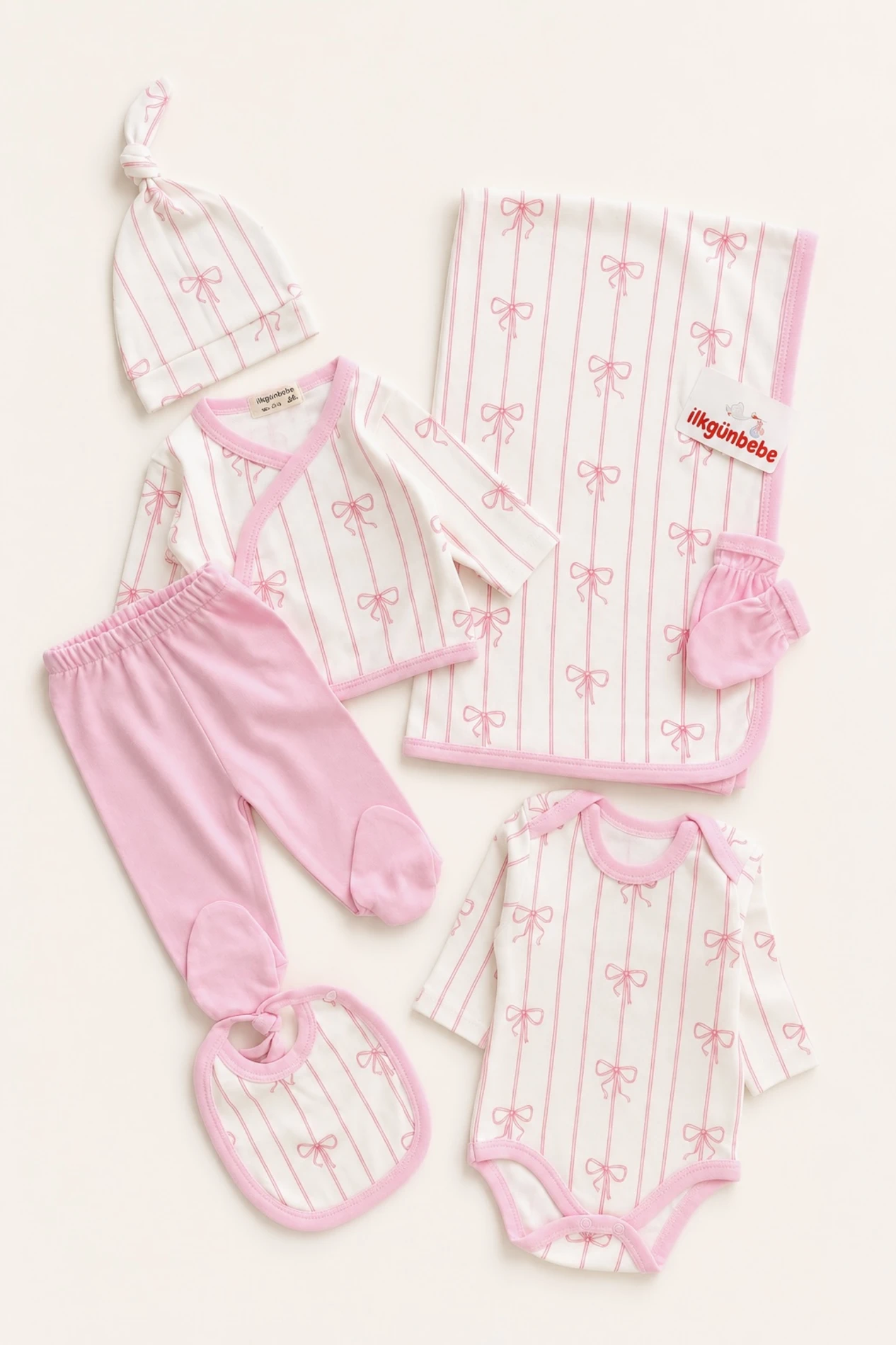 Fiyonklu Pinterest 7 Parça %100 Pamuk Yenidoğan Set